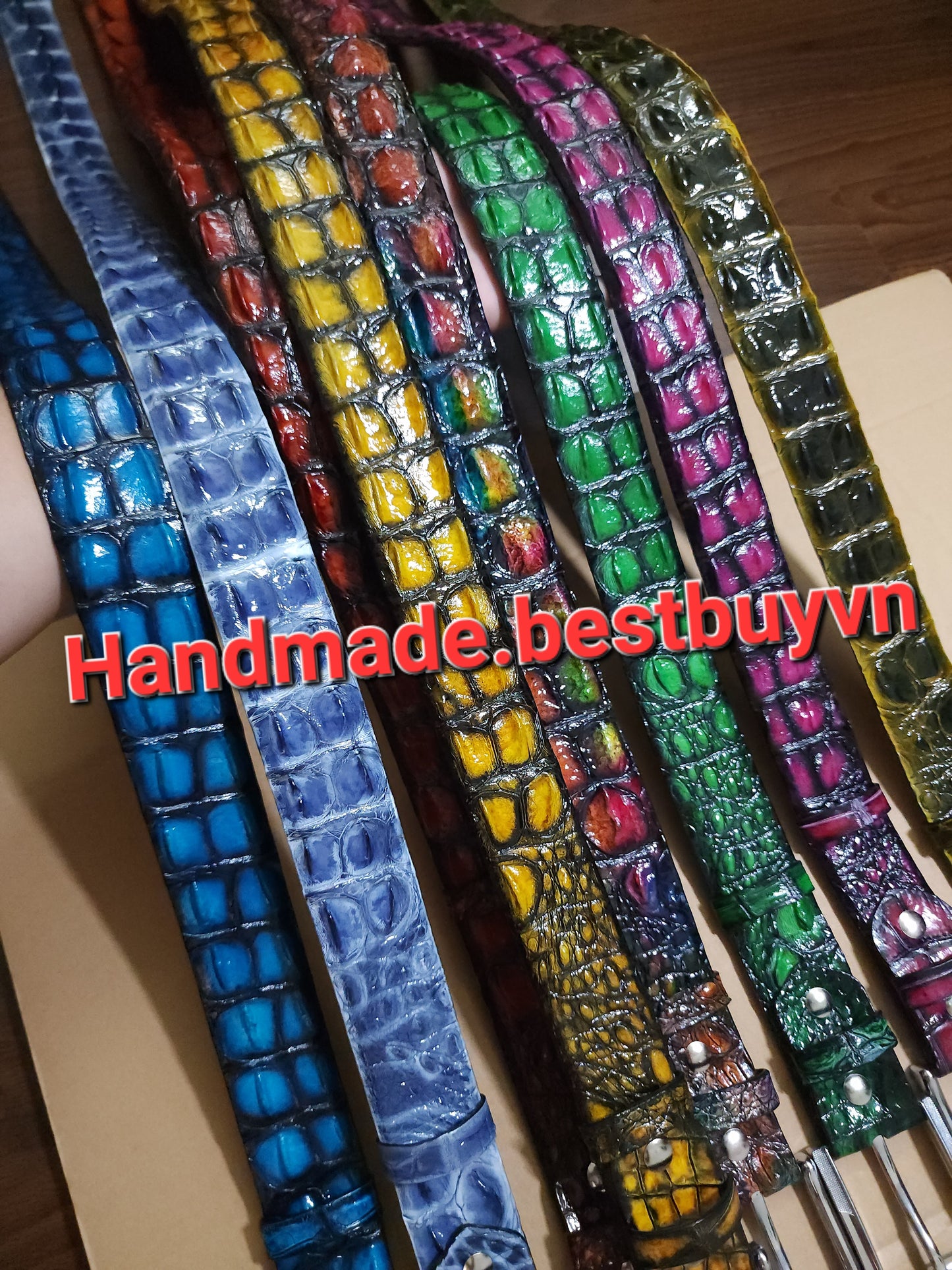 Patina Green Handmade Genuine Hornback Crocodile Leather Men Belt Buckle
