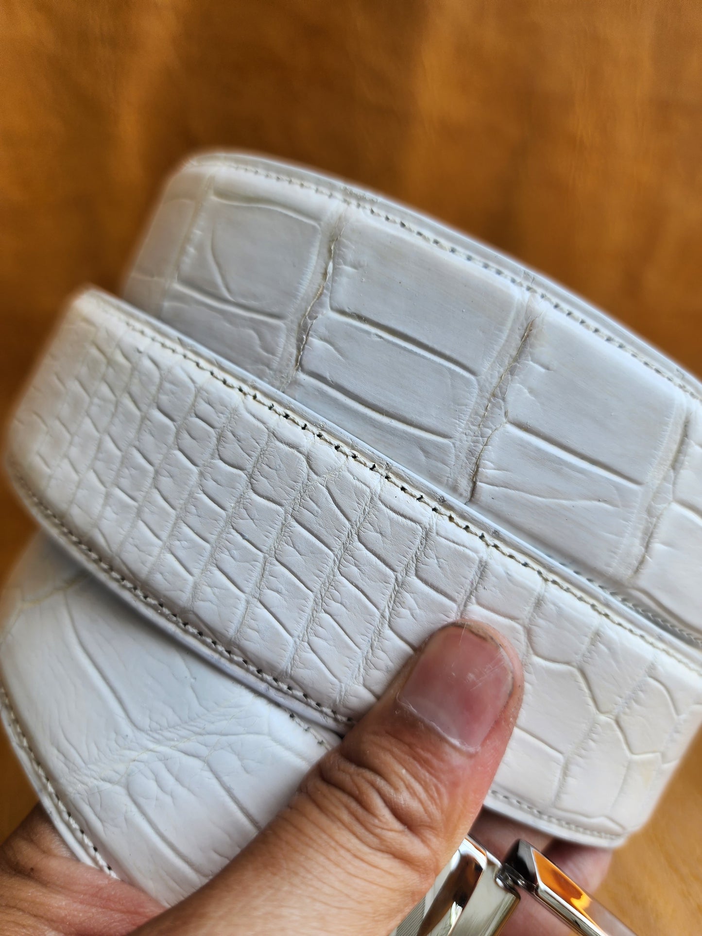 White Handmade 100% Genuine Crocodile Leather Skin Men Belt Buckle