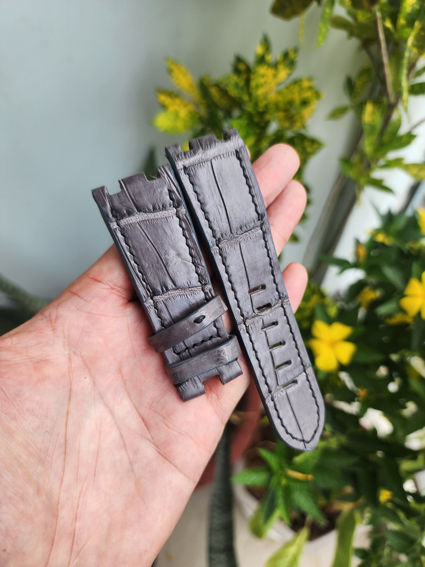28/24 MM Gray Genuine Crocodile Leather Skin Watch strap band AP 42mm Royal Oak Offshore