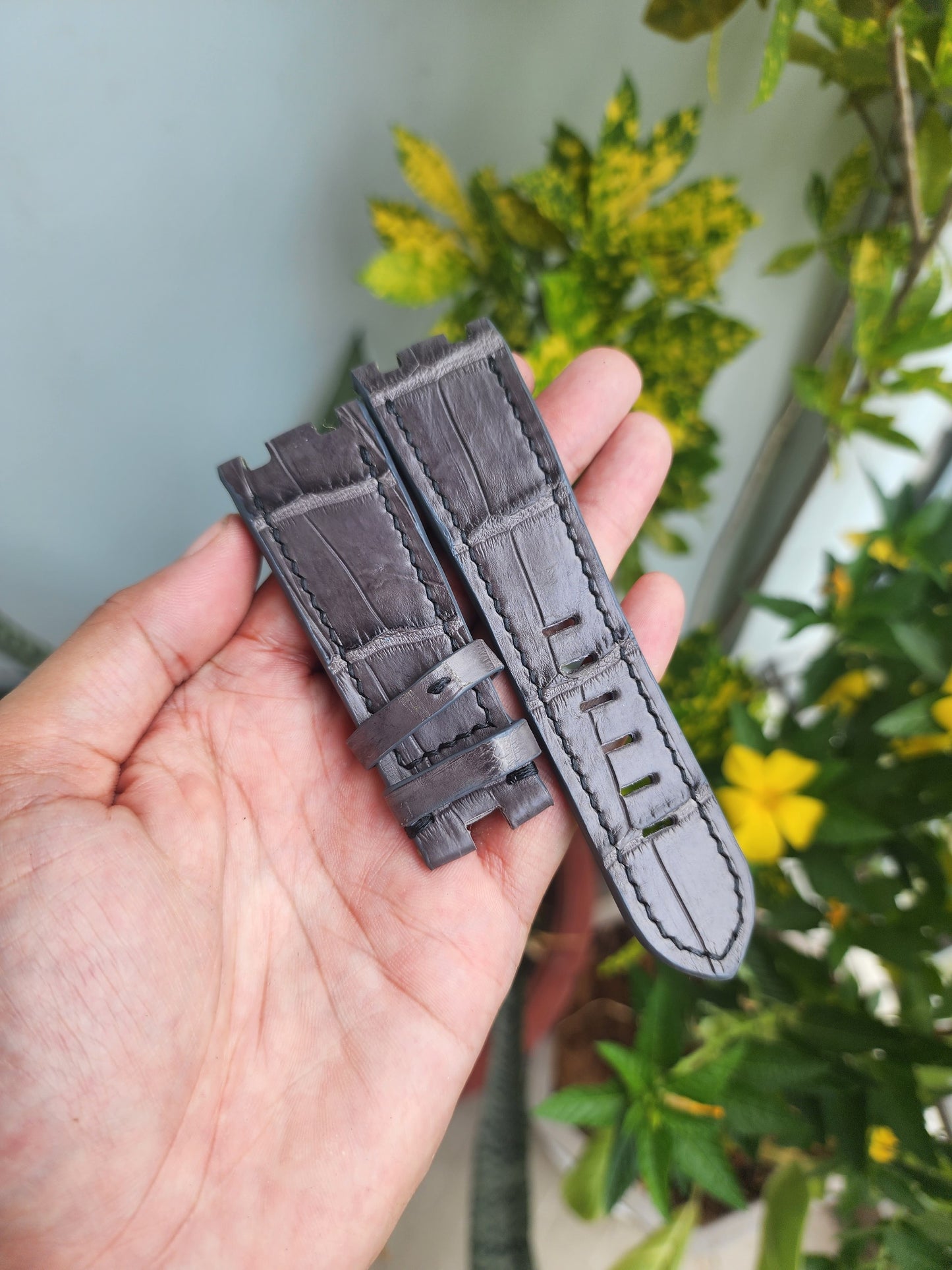 28/24 MM Gray Genuine Crocodile Leather Skin Watch strap band AP 42mm Royal Oak Offshore