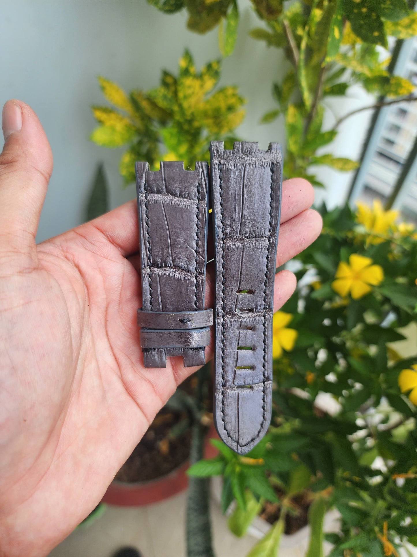 28/24 MM Gray Genuine Crocodile Leather Skin Watch strap band AP 42mm Royal Oak Offshore