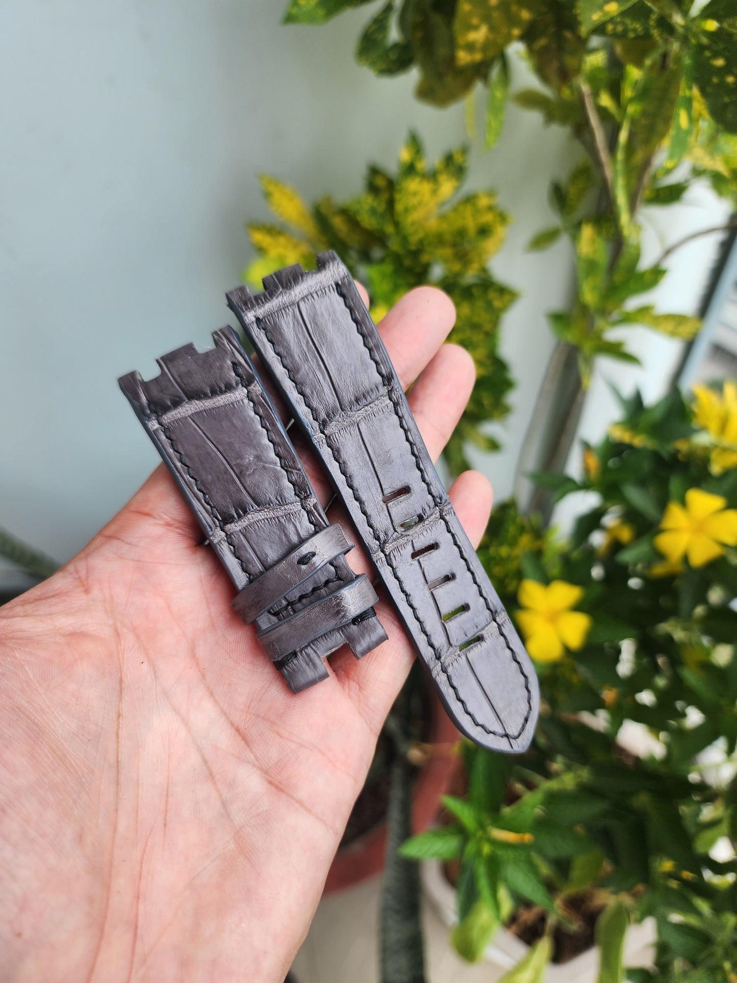 28/24 MM Gray Genuine Crocodile Leather Skin Watch strap band AP 42mm Royal Oak Offshore