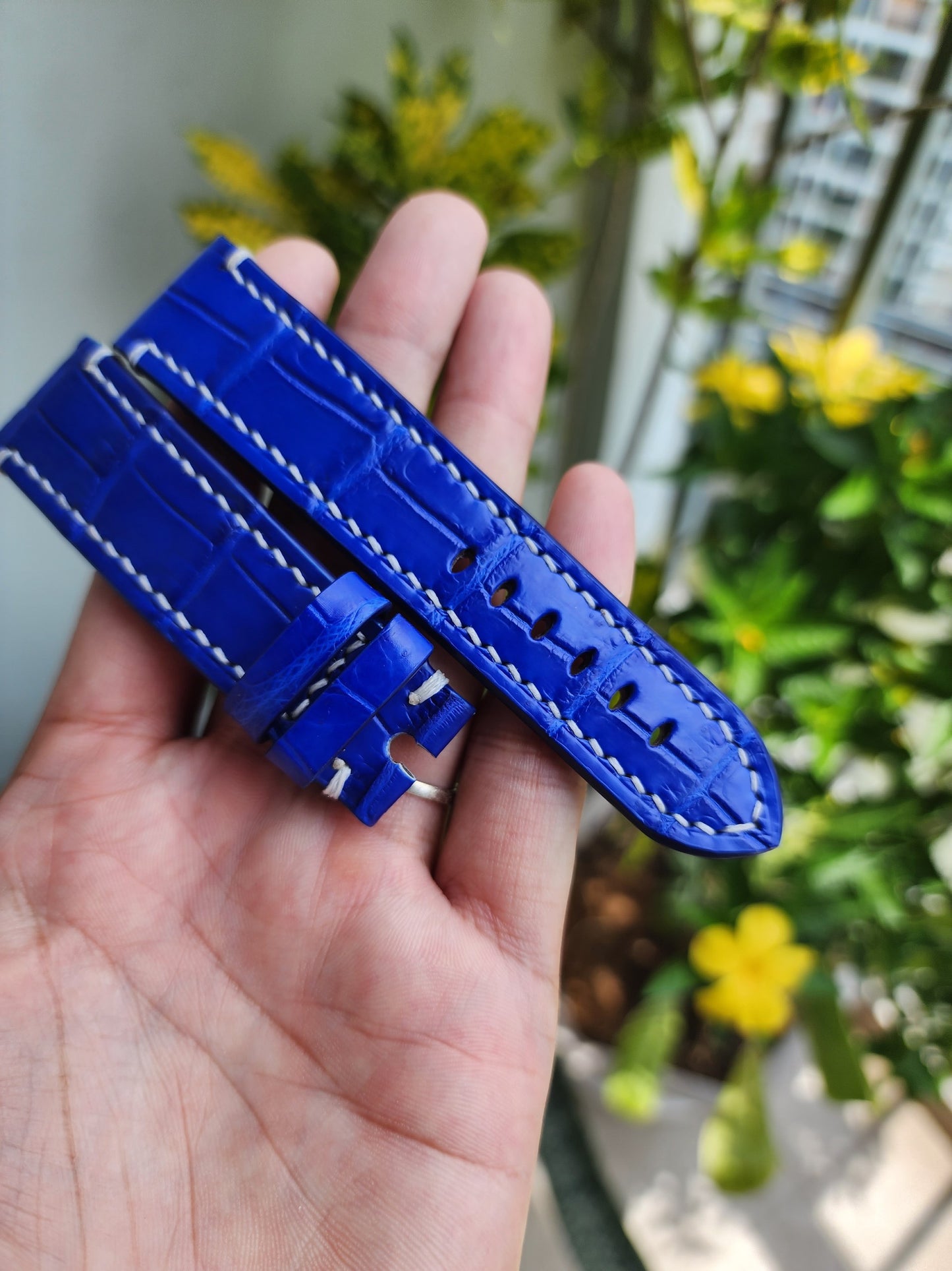 Size 22/20MM Blue Genuine Crocodile Leather Skin Watch strap band