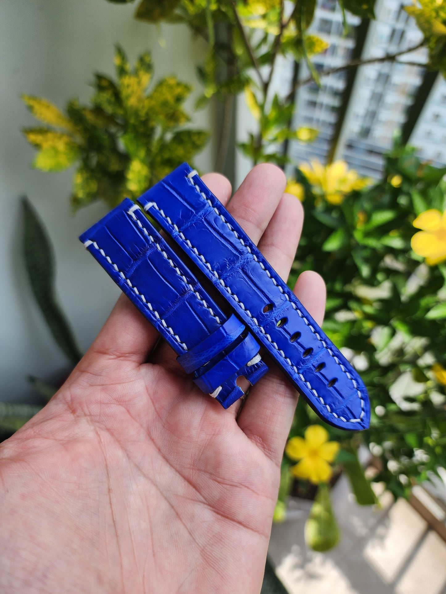 Size 22/20MM Blue Genuine Crocodile Leather Skin Watch strap band