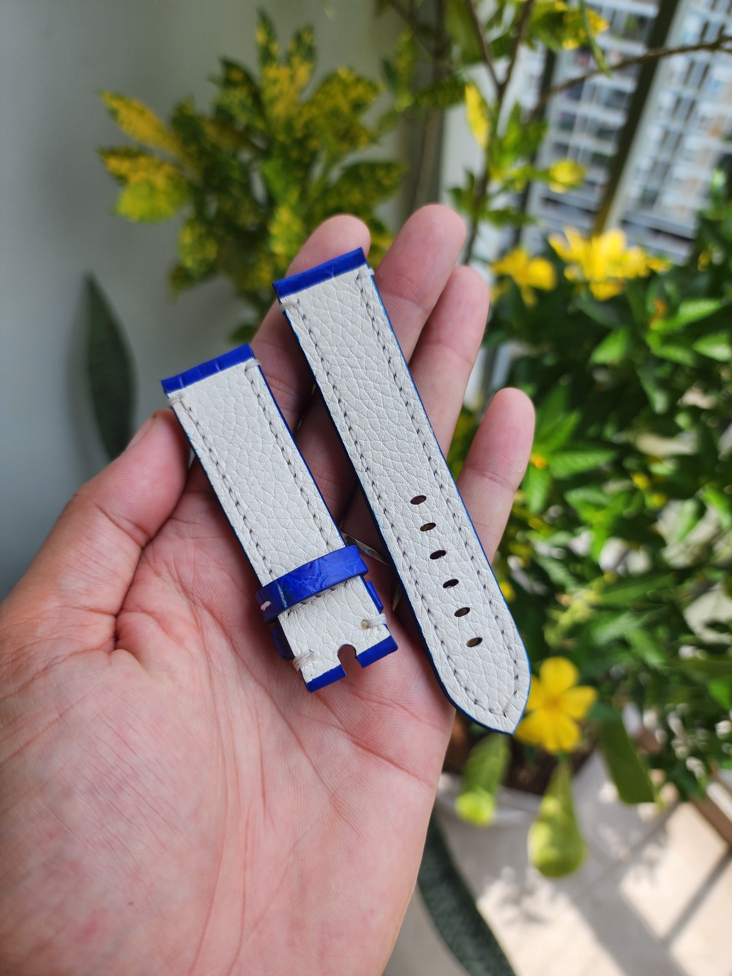 Size 22/20MM Blue Genuine Crocodile Leather Skin Watch strap band