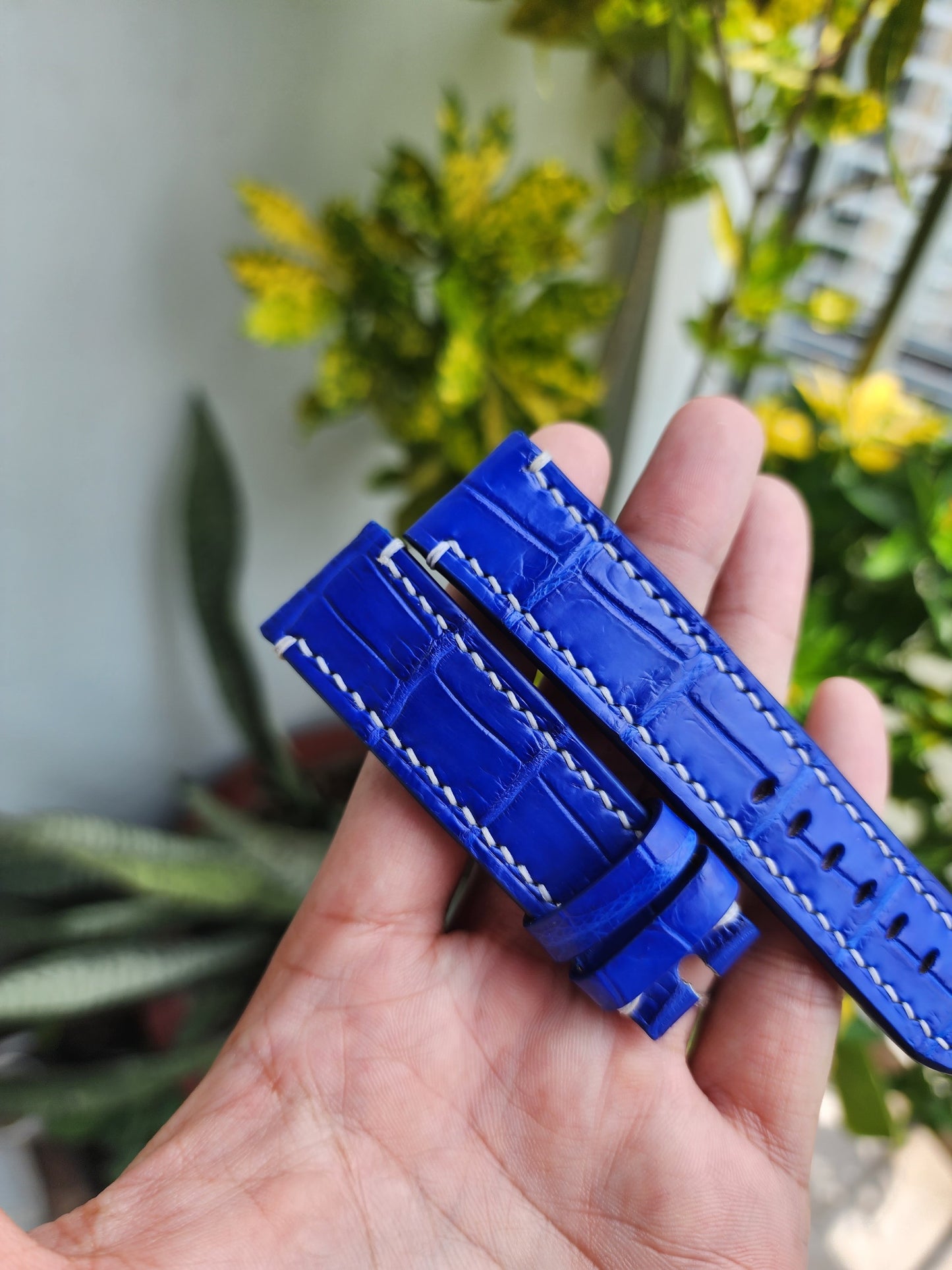 Size 22/20MM Blue Genuine Crocodile Leather Skin Watch strap band