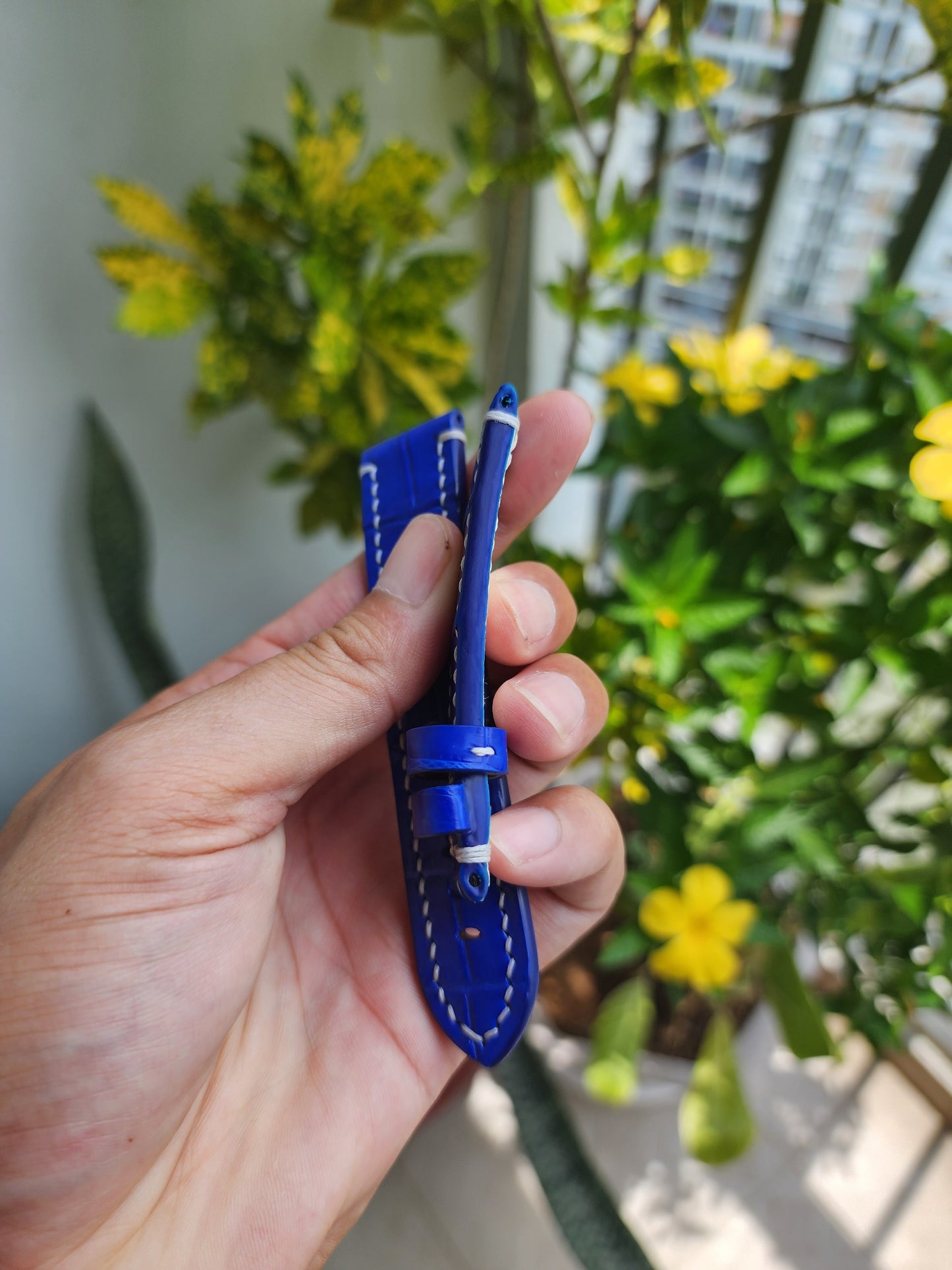 Size 22/20MM Blue Genuine Crocodile Leather Skin Watch strap band