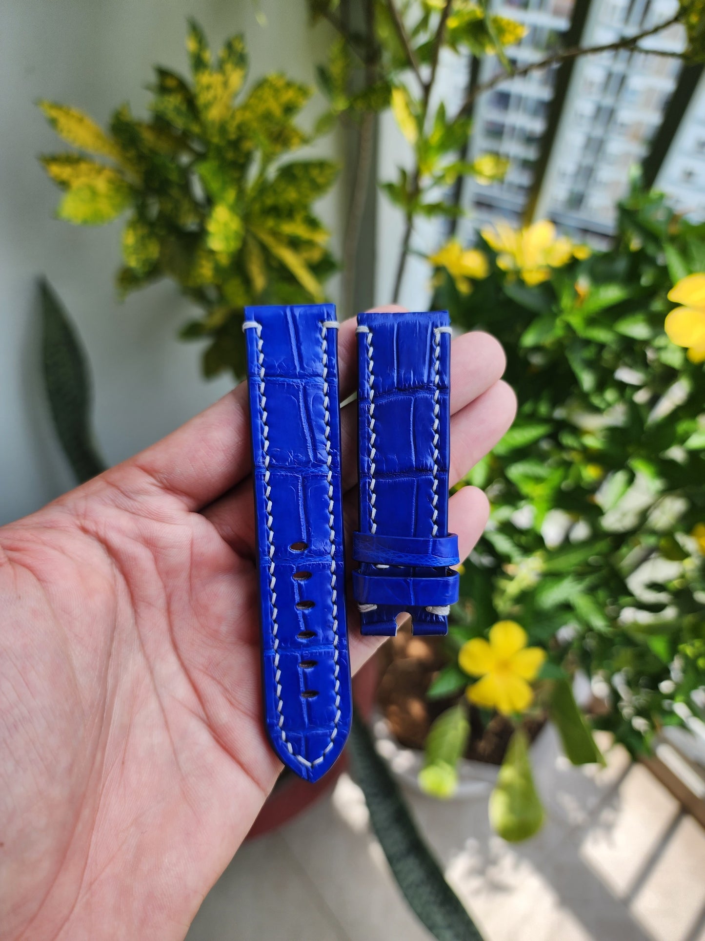 Size 22/20MM Blue Genuine Crocodile Leather Skin Watch strap band
