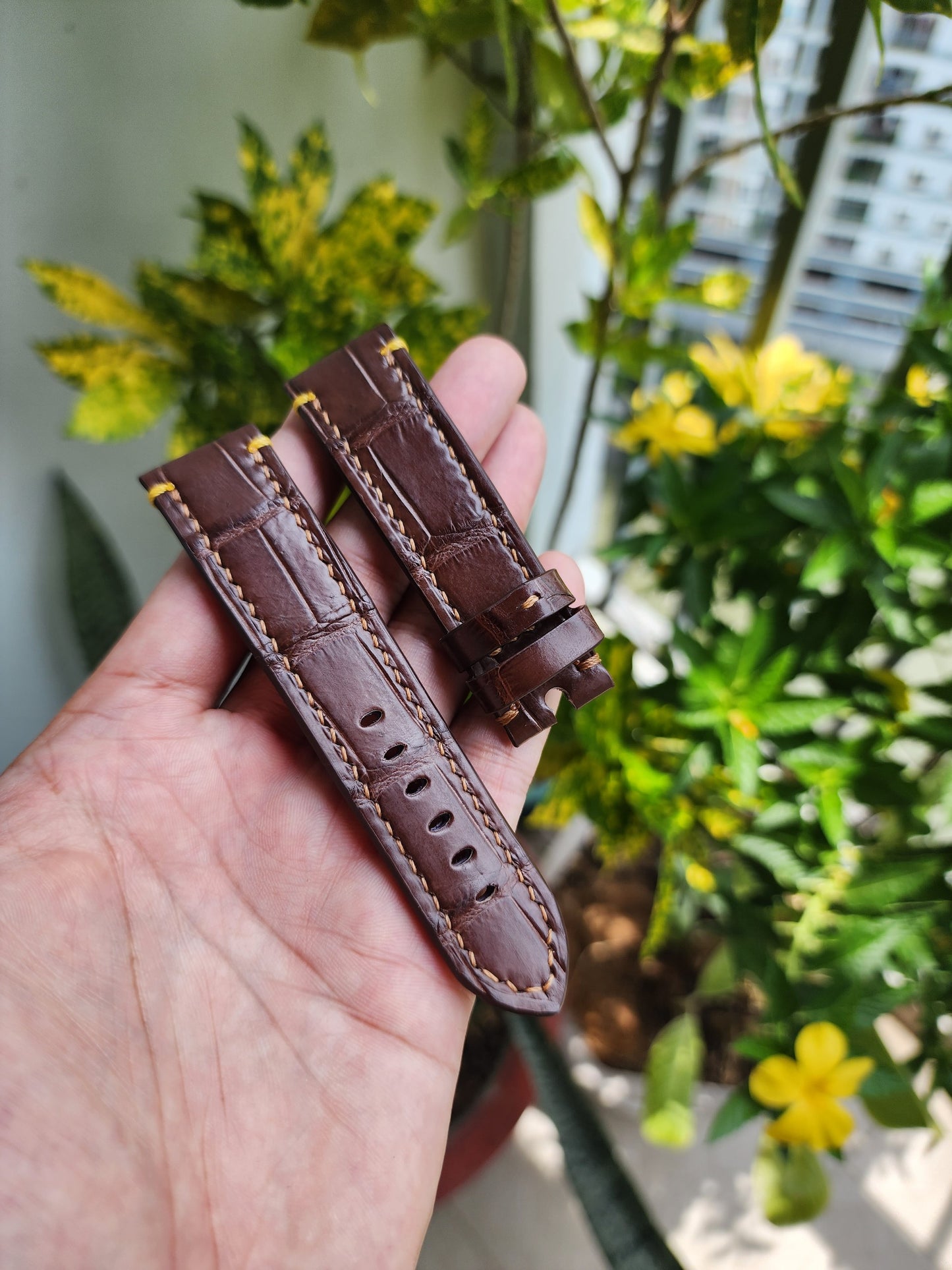 Size 22/20MM Brown Genuine Crocodile Leather Skin Watch strap band