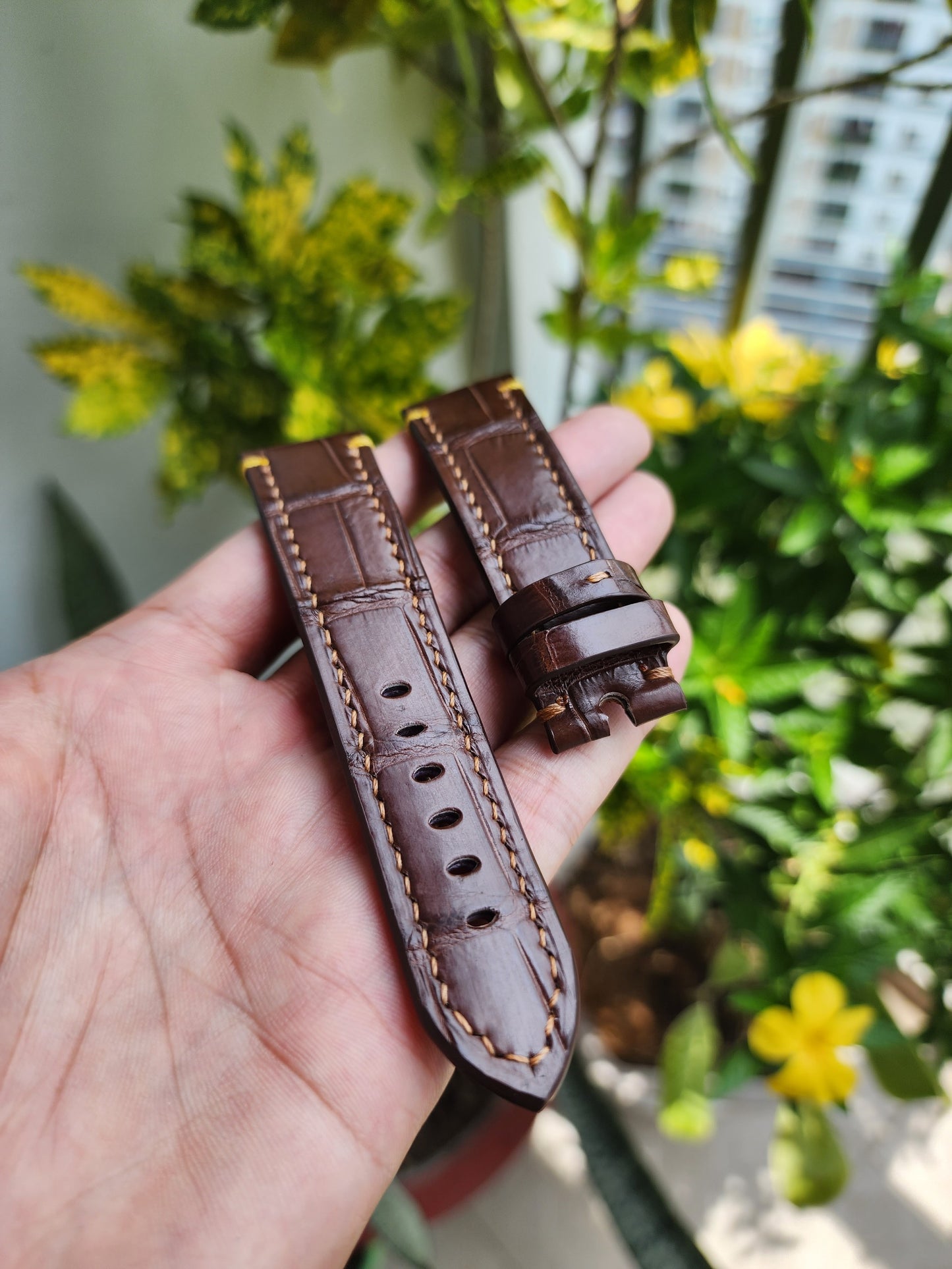 Size 22/20MM Brown Genuine Crocodile Leather Skin Watch strap band