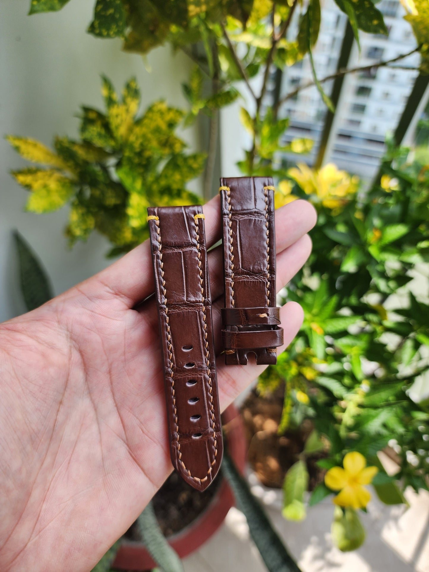 Size 22/20MM Brown Genuine Crocodile Leather Skin Watch strap band
