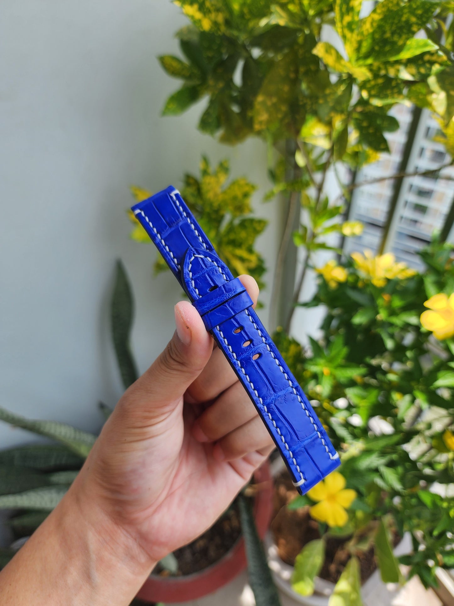 Size 22/20MM Blue Genuine Crocodile Leather Skin Watch strap band