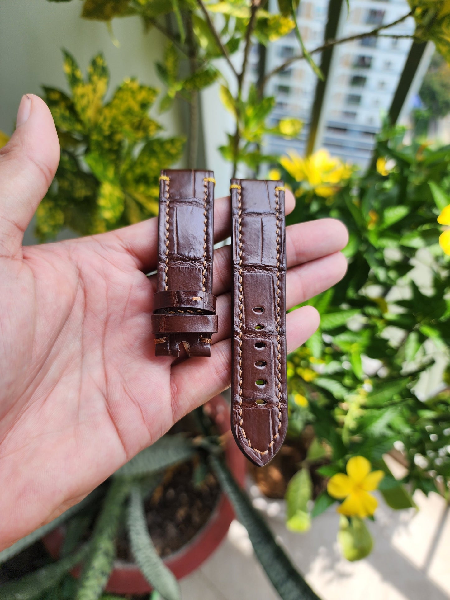 Size 22/20MM Brown Genuine Crocodile Leather Skin Watch strap band