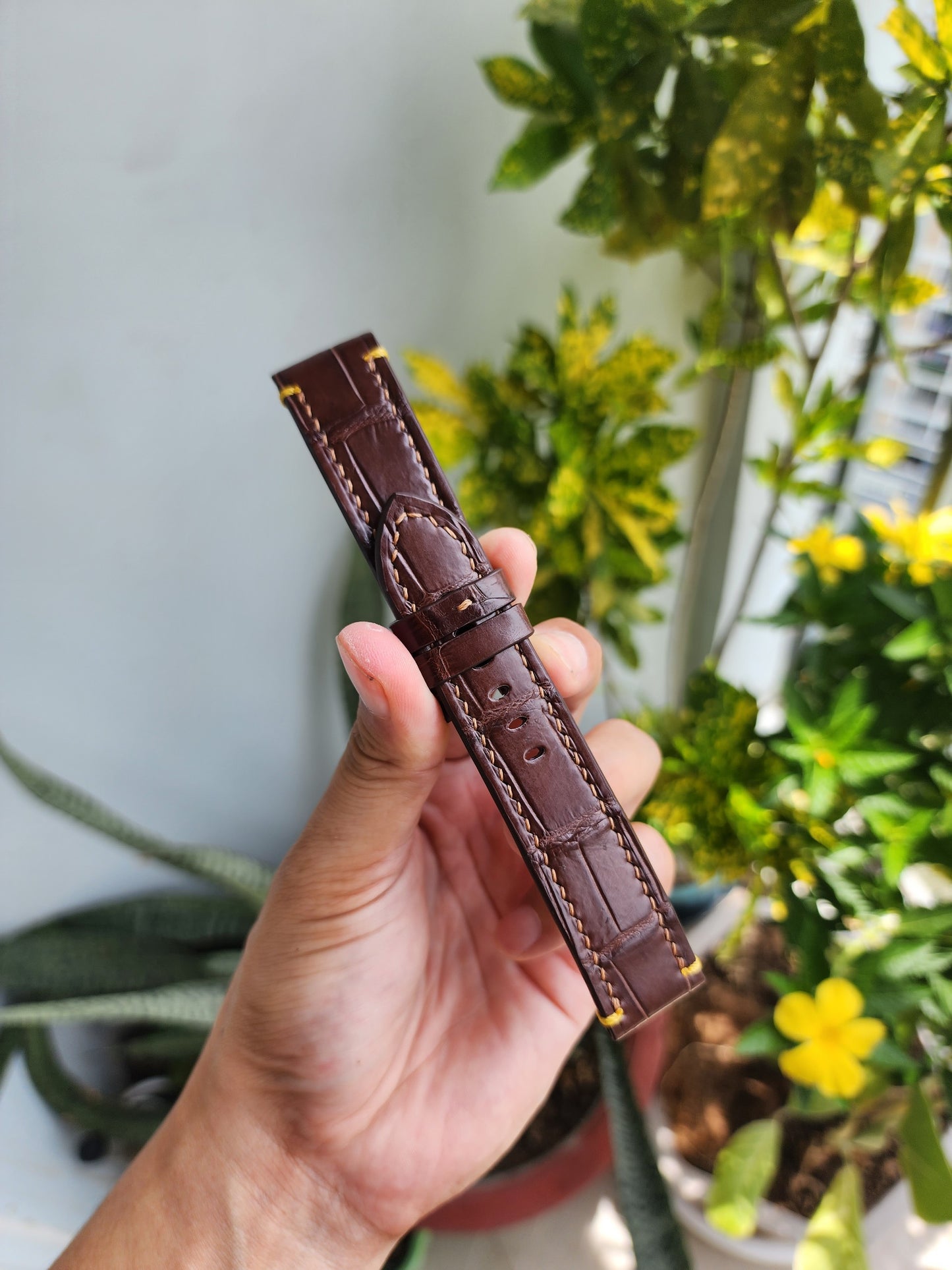 Size 22/20MM Brown Genuine Crocodile Leather Skin Watch strap band