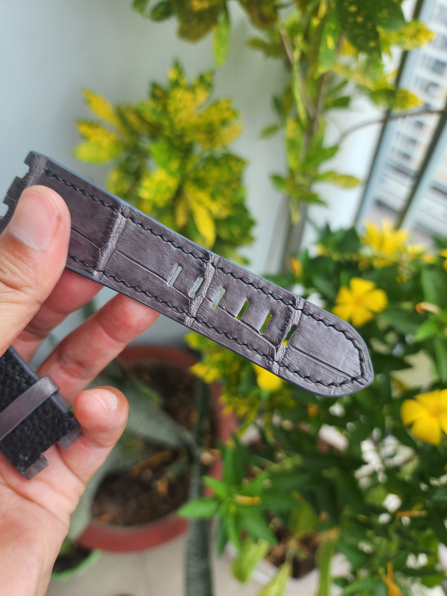 28/24 MM Gray Genuine Crocodile Leather Skin Watch strap band AP 42mm Royal Oak Offshore