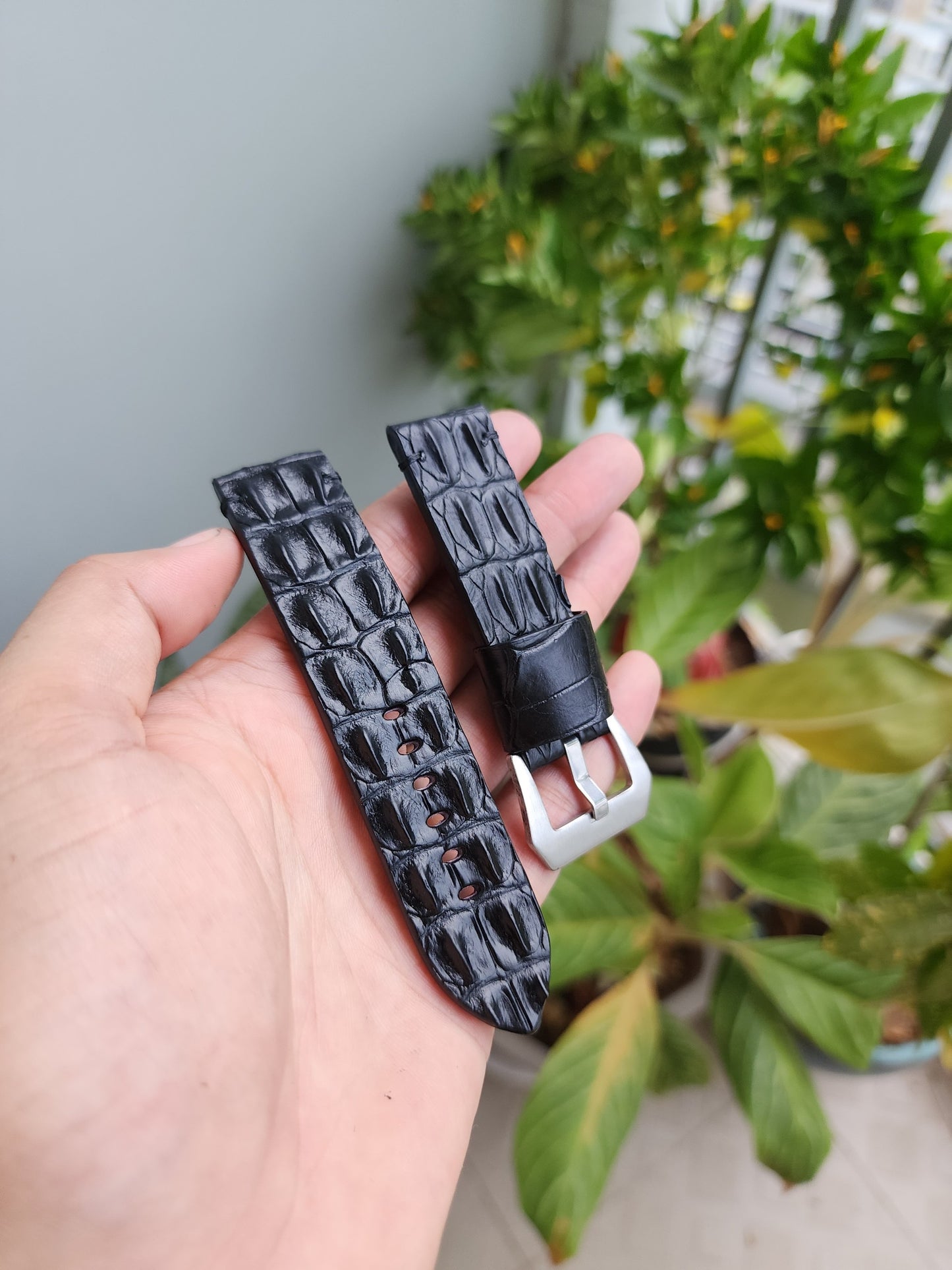 Black Genuine Exotic Hornback Crocodile Leather Skin Watch strap band