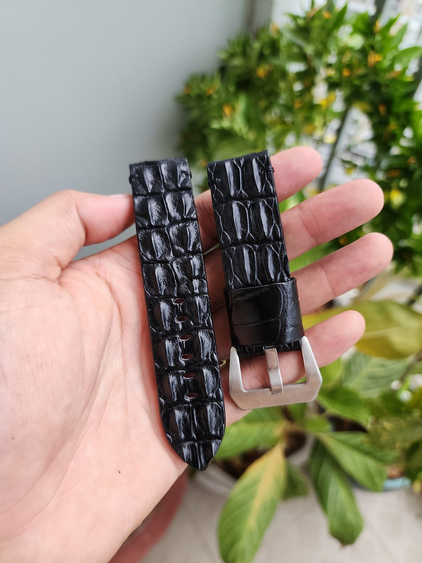 Black Genuine Exotic Hornback Crocodile Leather Skin Watch strap band