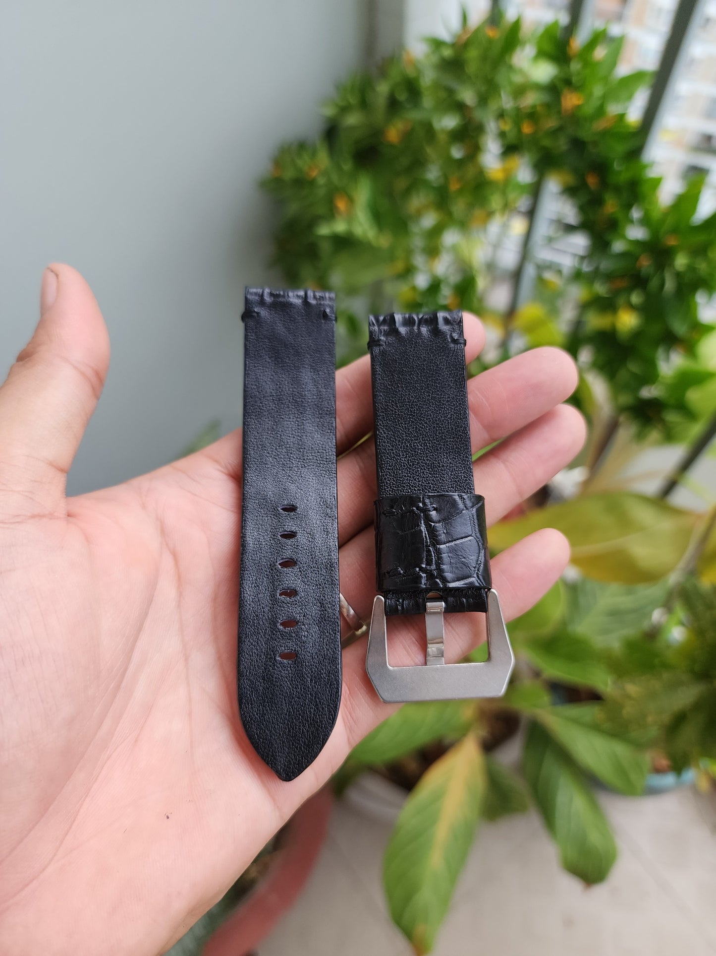 Black Genuine Exotic Hornback Crocodile Leather Skin Watch strap band