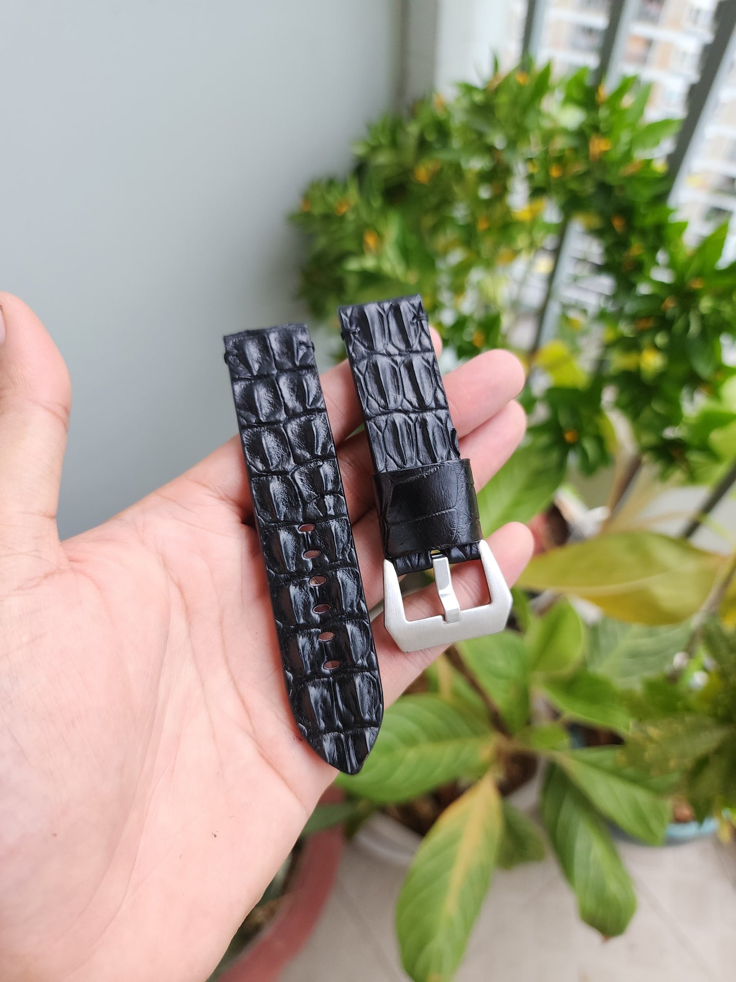 Black Genuine Exotic Hornback Crocodile Leather Skin Watch strap band