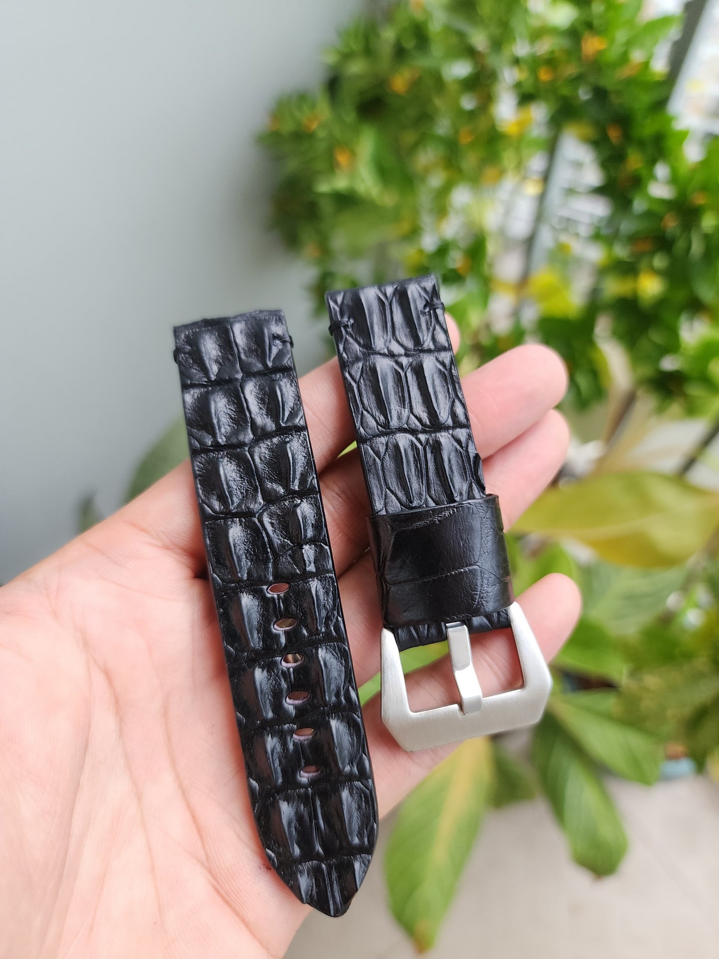 Black Genuine Exotic Hornback Crocodile Leather Skin Watch strap band