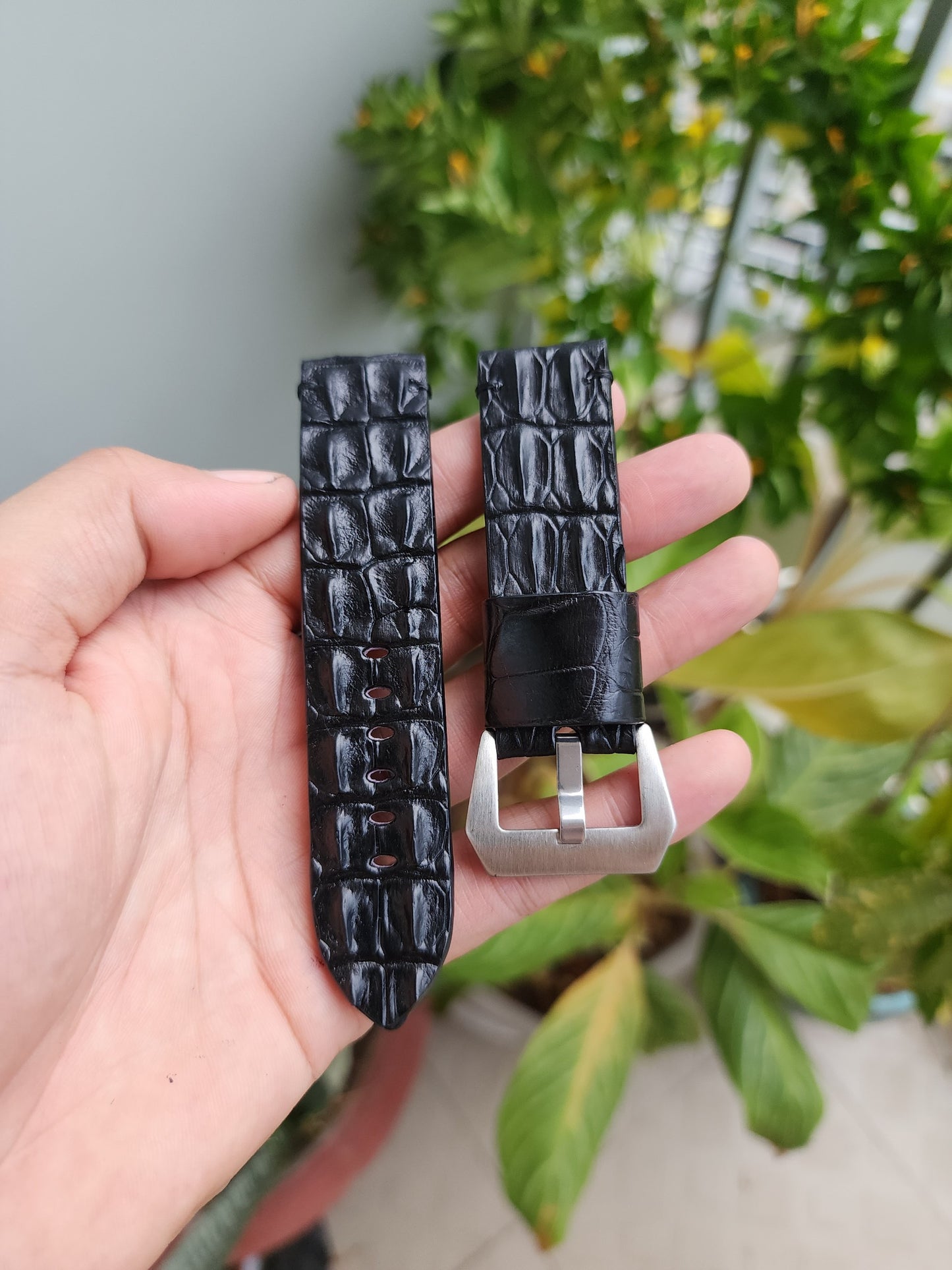 Black Genuine Exotic Hornback Crocodile Leather Skin Watch strap band