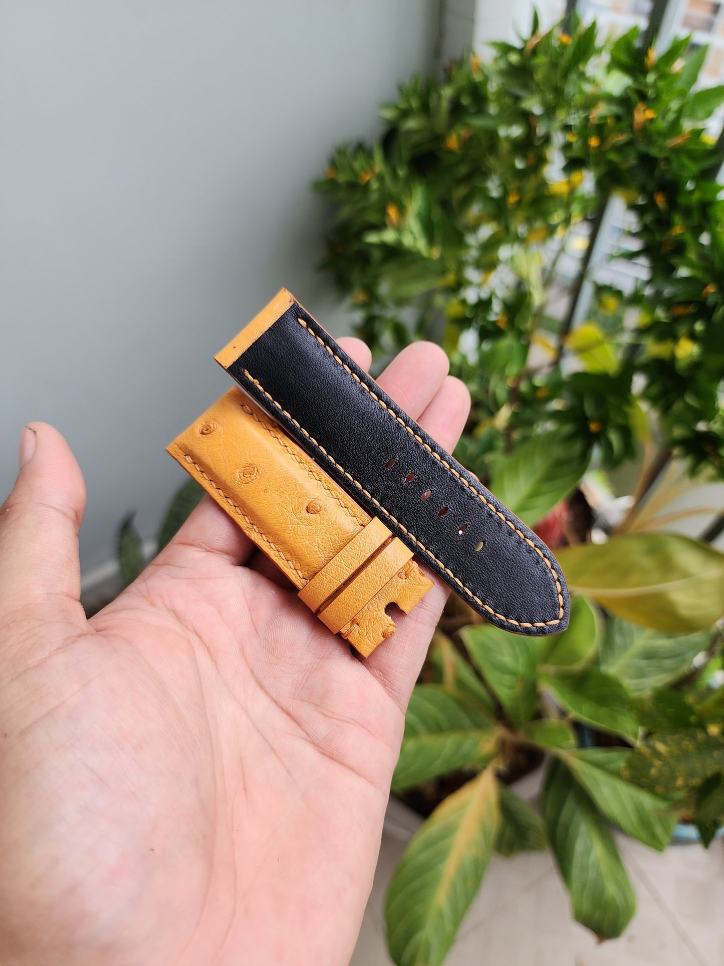 Tan Brown Genuine Exotic Body Ostrich Leather Skin Watch strap band
