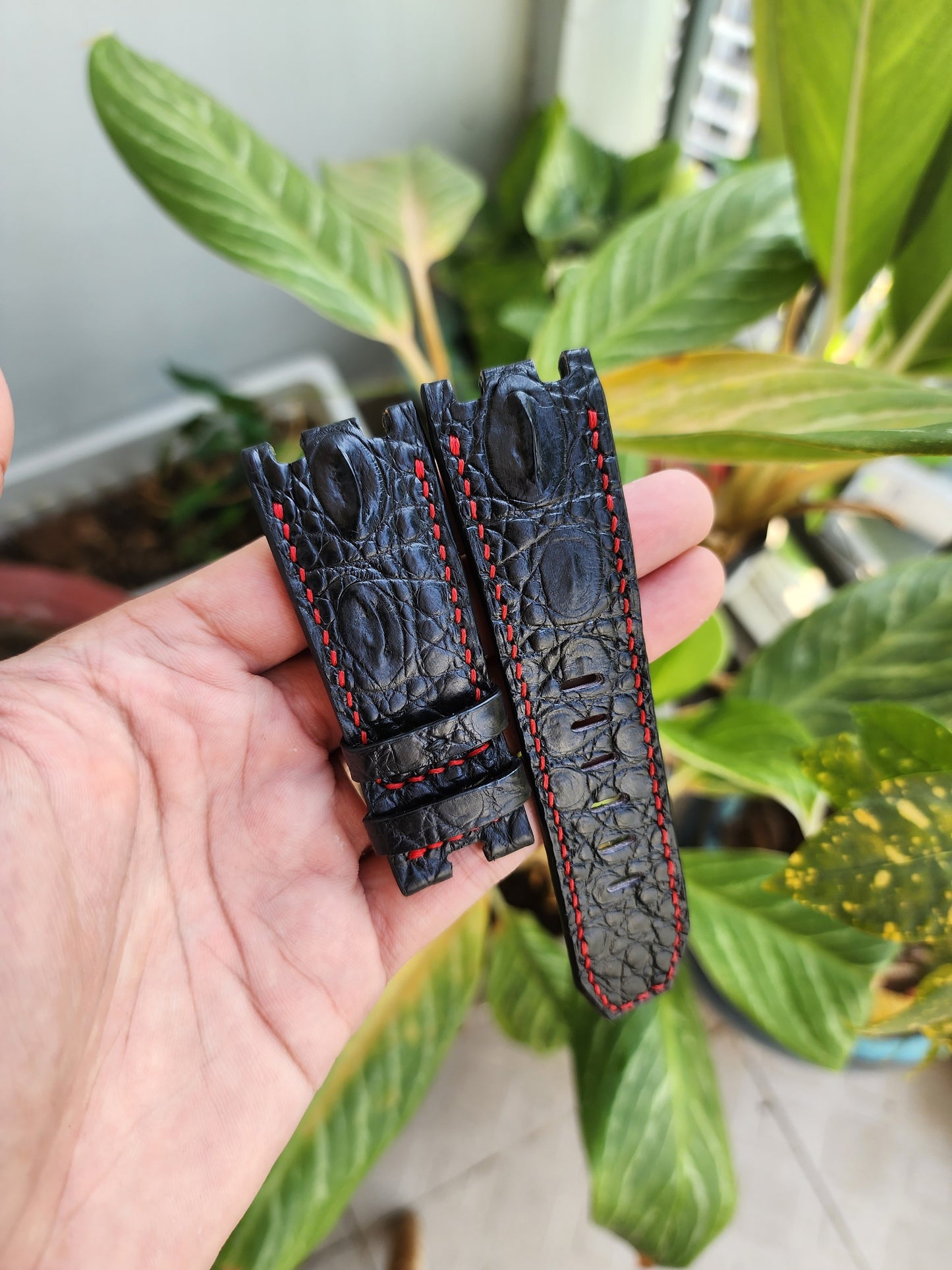 28/24 MM Black Genuine Crocodile Leather Skin Watch strap band AP 42mm Royal Oak Offshore