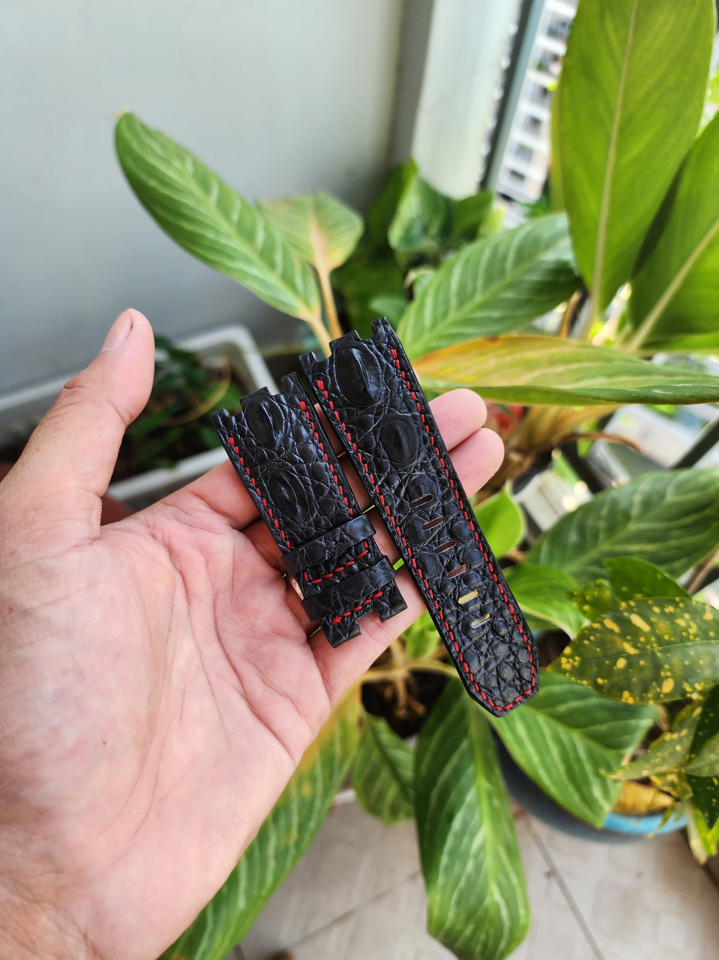 28/24 MM Black Genuine Crocodile Leather Skin Watch strap band AP 42mm Royal Oak Offshore