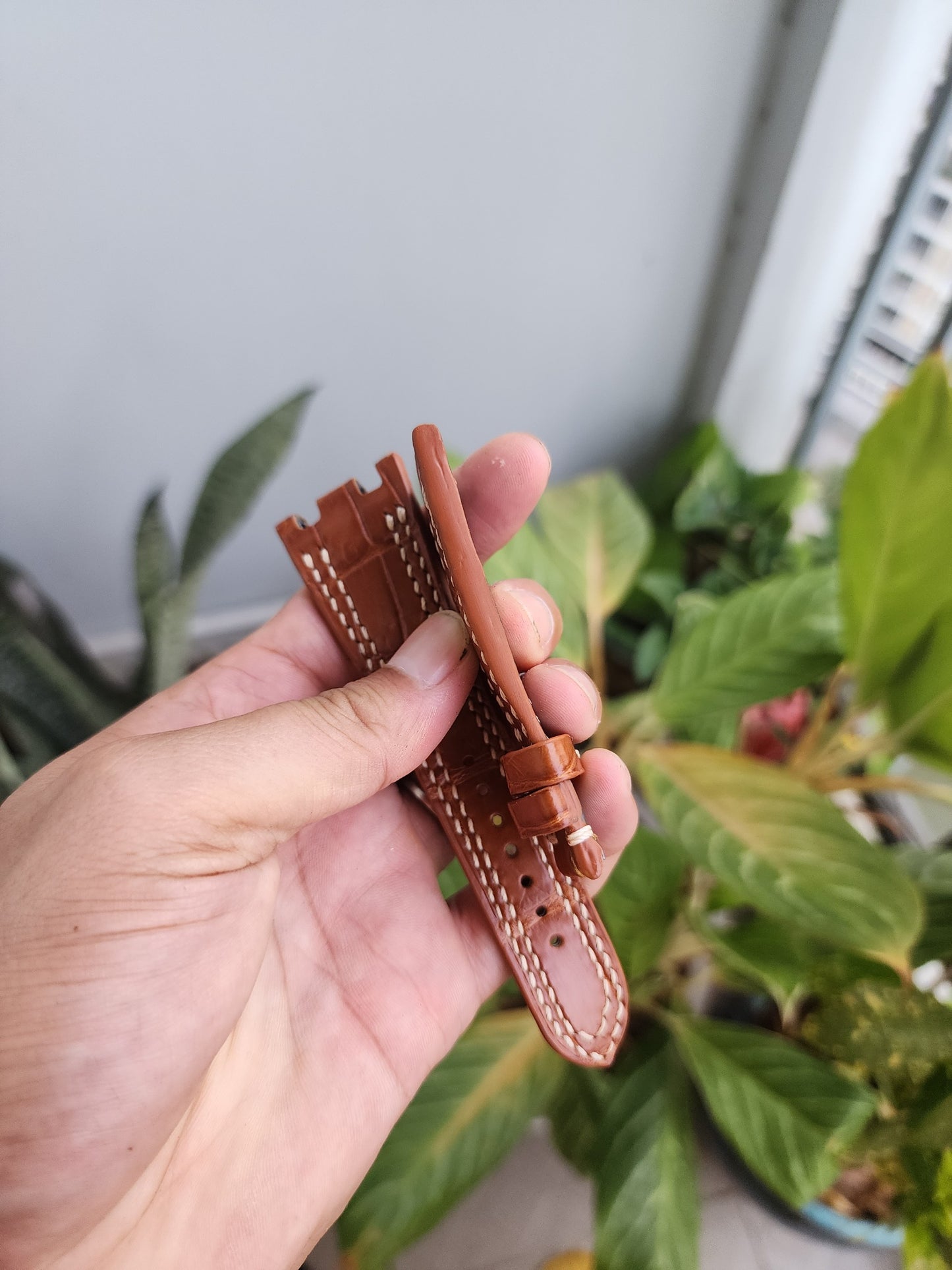 28/18MM Tan Brown Genuine Crocodile Leather Skin Watch strap band AP 42mm Royal Oak Offshore