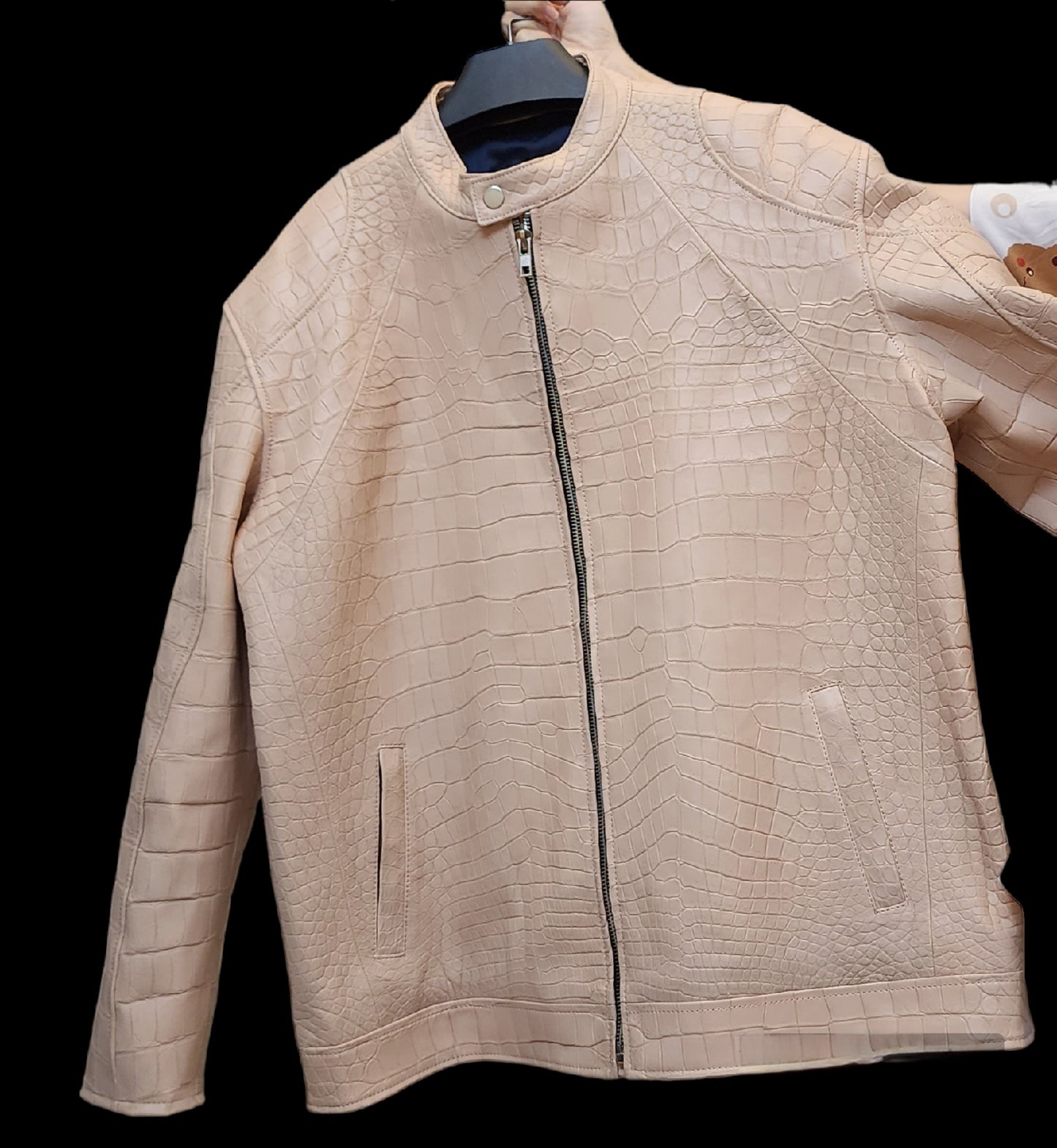 Ivory Cream Luxury Genuine Crocodile Leather Skin Men Sport Jacket,Coat,PRE-ORDER