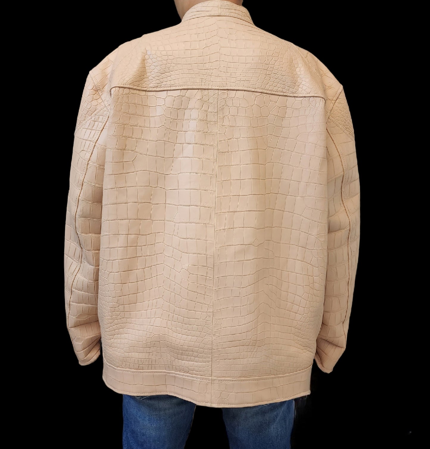 Ivory Cream Luxury Genuine Crocodile Leather Skin Men Sport Jacket,Coat,PRE-ORDER