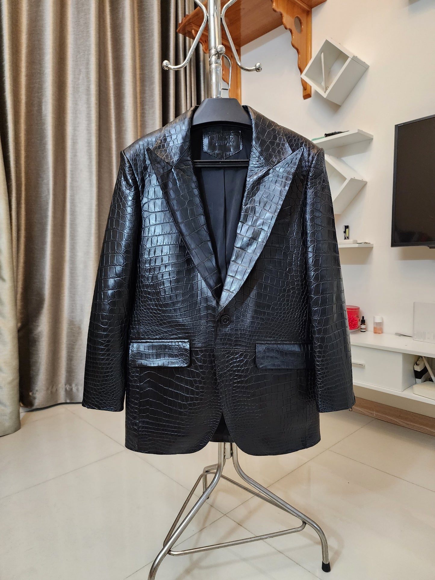 Black Luxury Genuine Crocodile Leather Skin Men Vest/Suits Jacket,Coat,PRE-ORDER