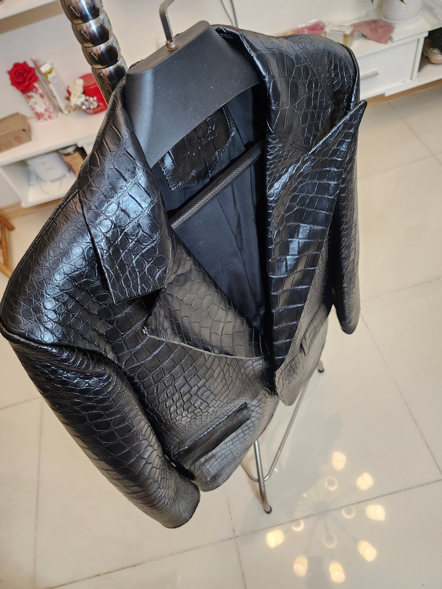 Black Luxury Genuine Crocodile Leather Skin Men Vest/Suits Jacket,Coat,PRE-ORDER
