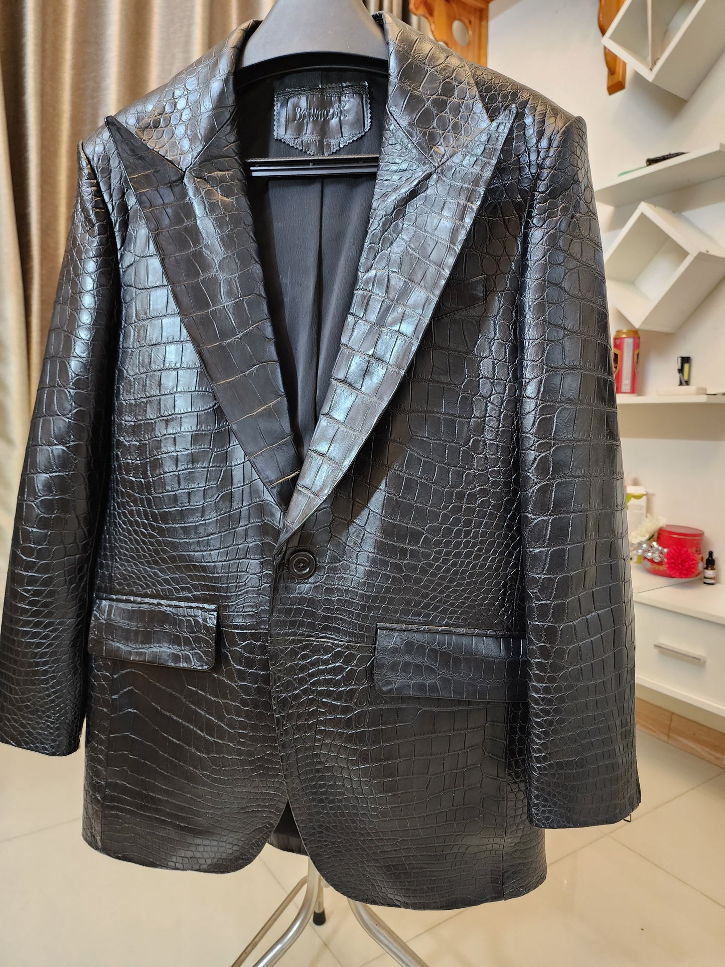 Black Luxury Genuine Crocodile Leather Skin Men Vest/Suits Jacket,Coat,PRE-ORDER