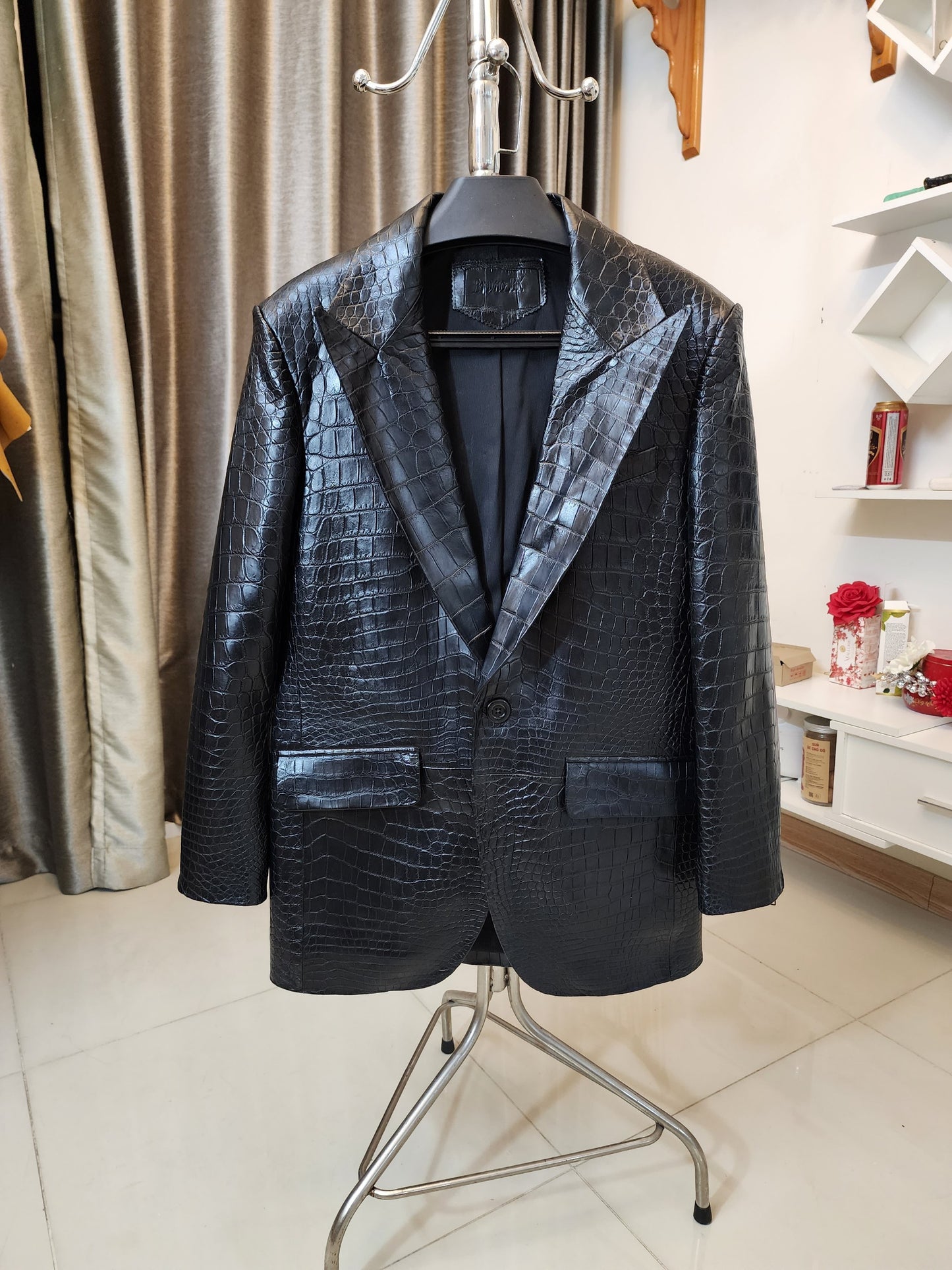 Black Luxury Genuine Crocodile Leather Skin Men Vest/Suits Jacket,Coat,PRE-ORDER