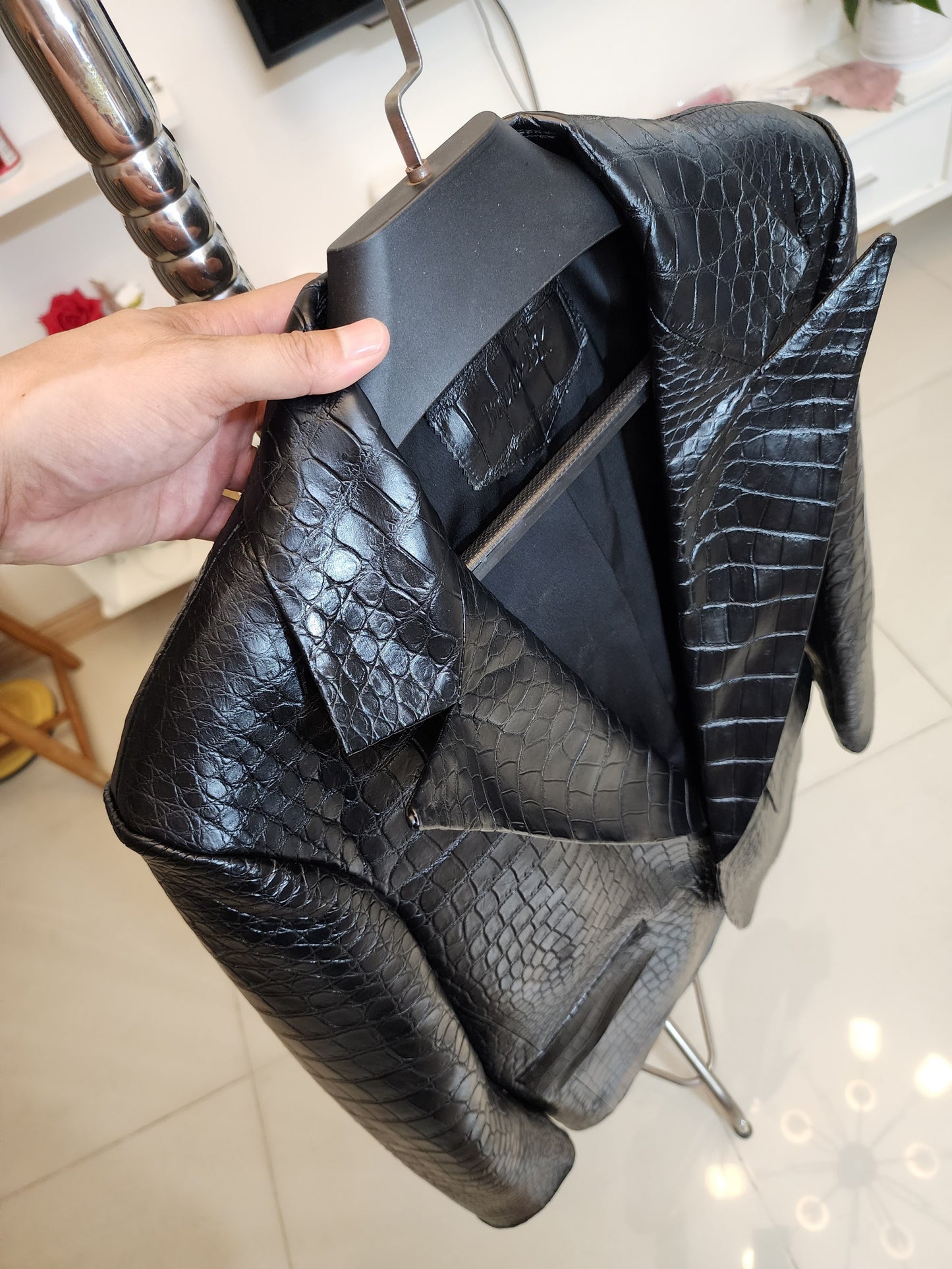 Black Luxury Genuine Crocodile Leather Skin Men Vest/Suits Jacket,Coat,PRE-ORDER