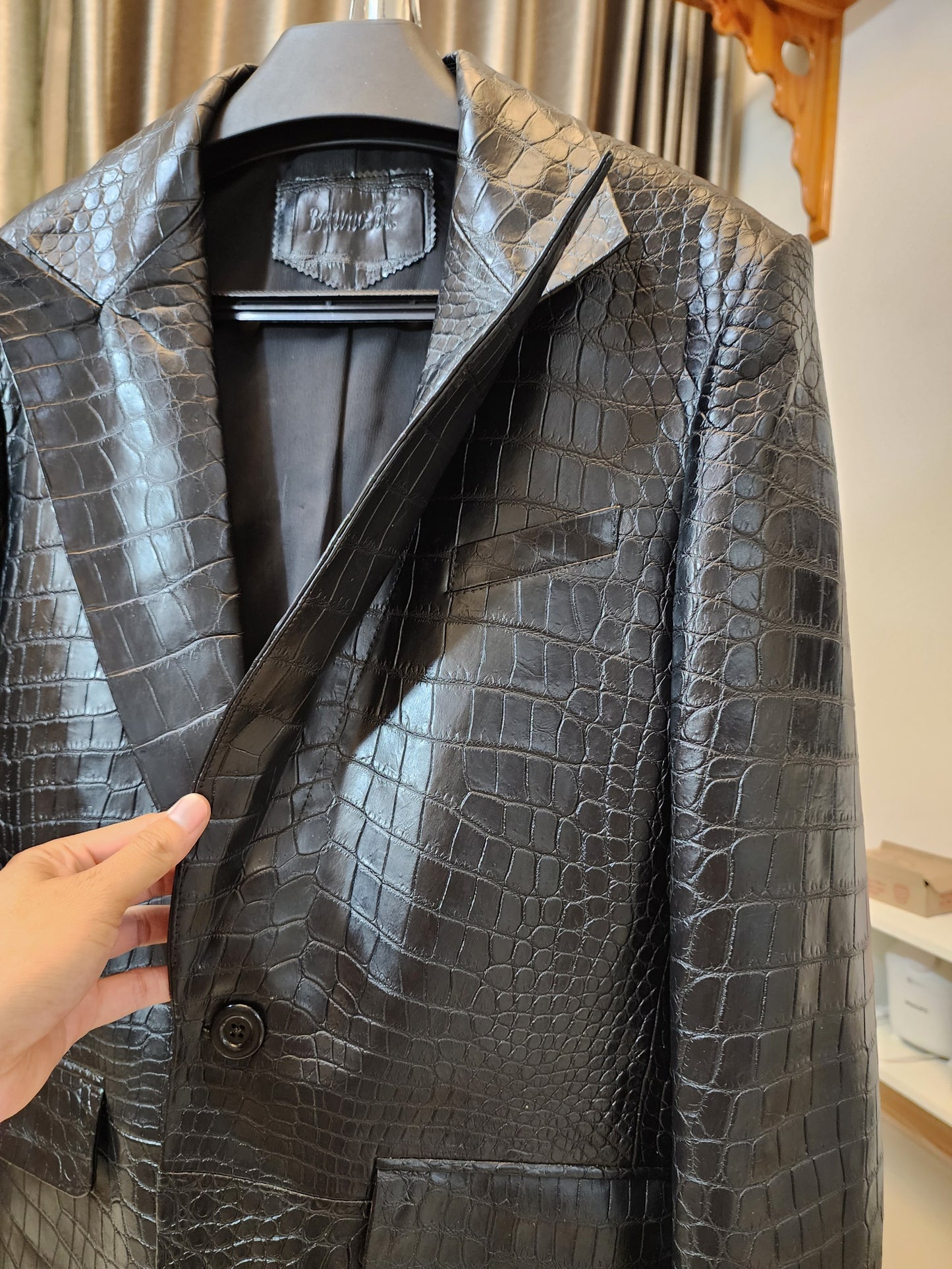 Black Luxury Genuine Crocodile Leather Skin Men Vest/Suits Jacket,Coat,PRE-ORDER