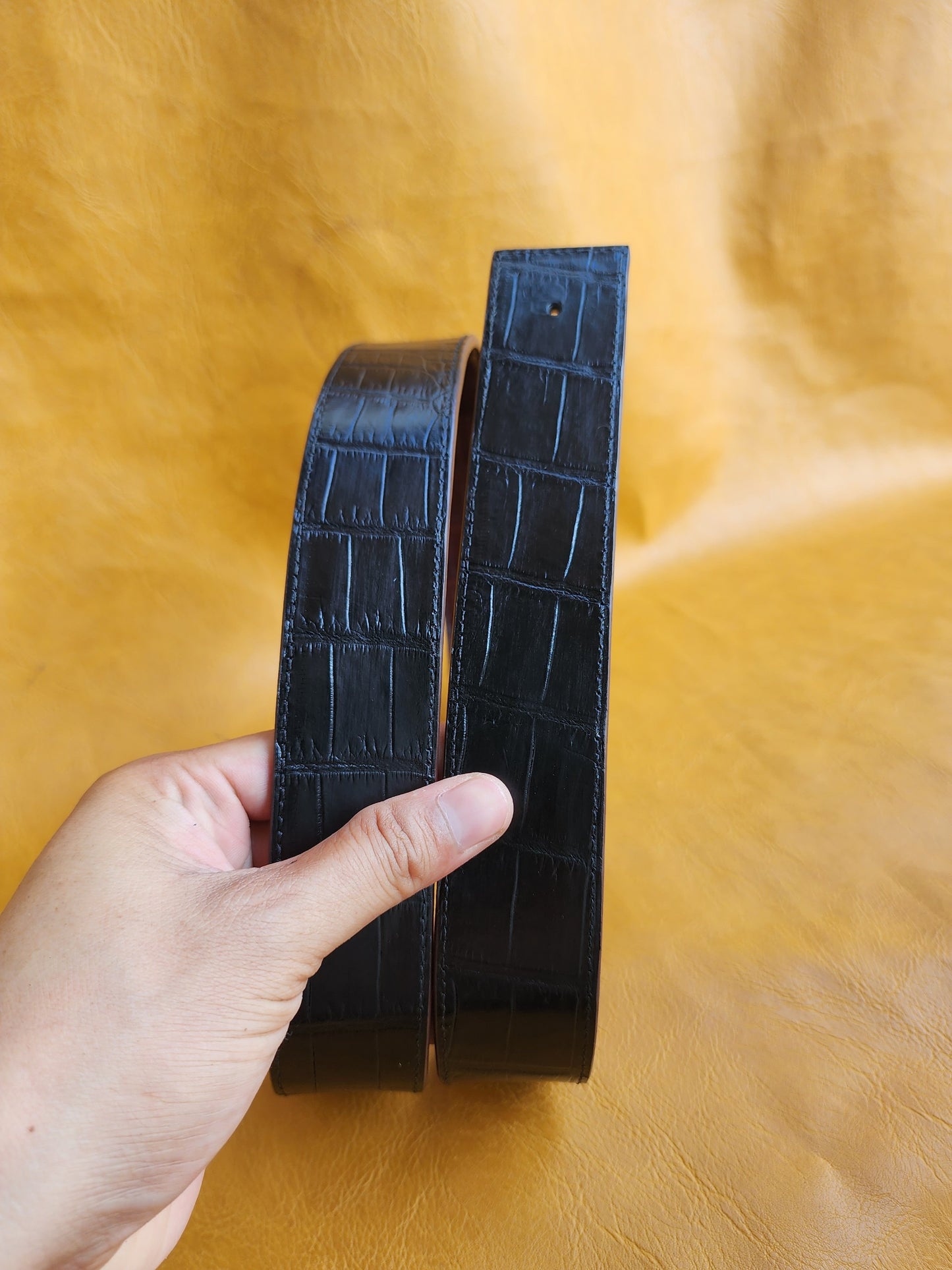 Black/Brown Handmade 100% Doubleside Genuine Crocodile Leather Skin Men Belt H Buckle
