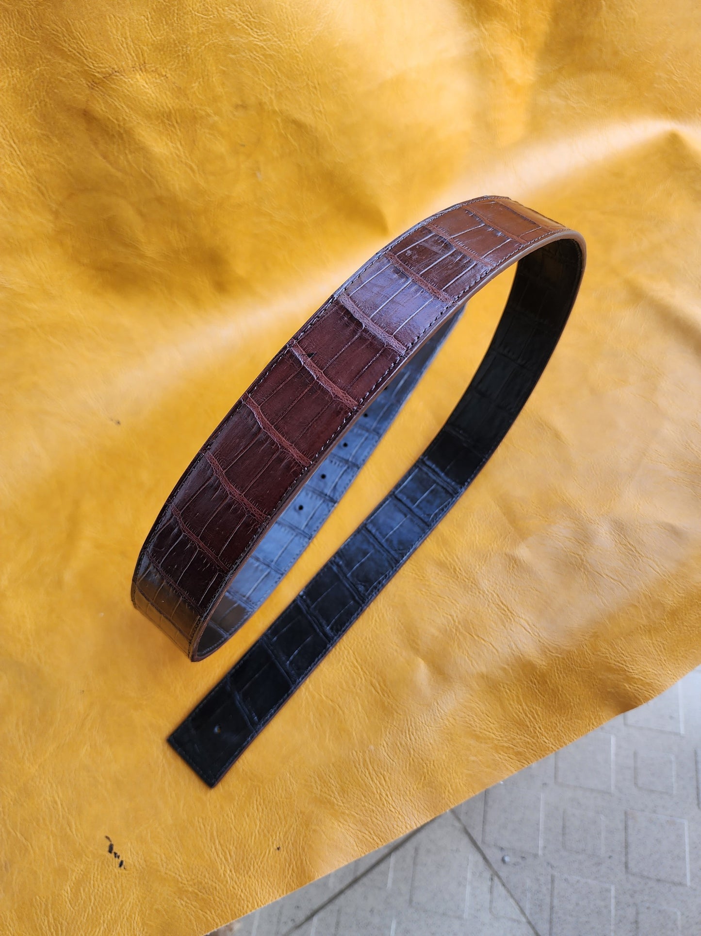 Black/Brown Handmade 100% Doubleside Genuine Crocodile Leather Skin Men Belt H Buckle