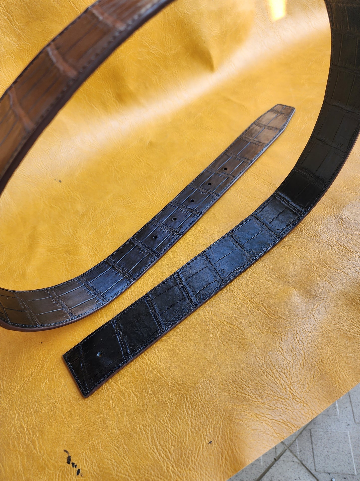 Black/Brown Handmade 100% Doubleside Genuine Crocodile Leather Skin Men Belt H Buckle