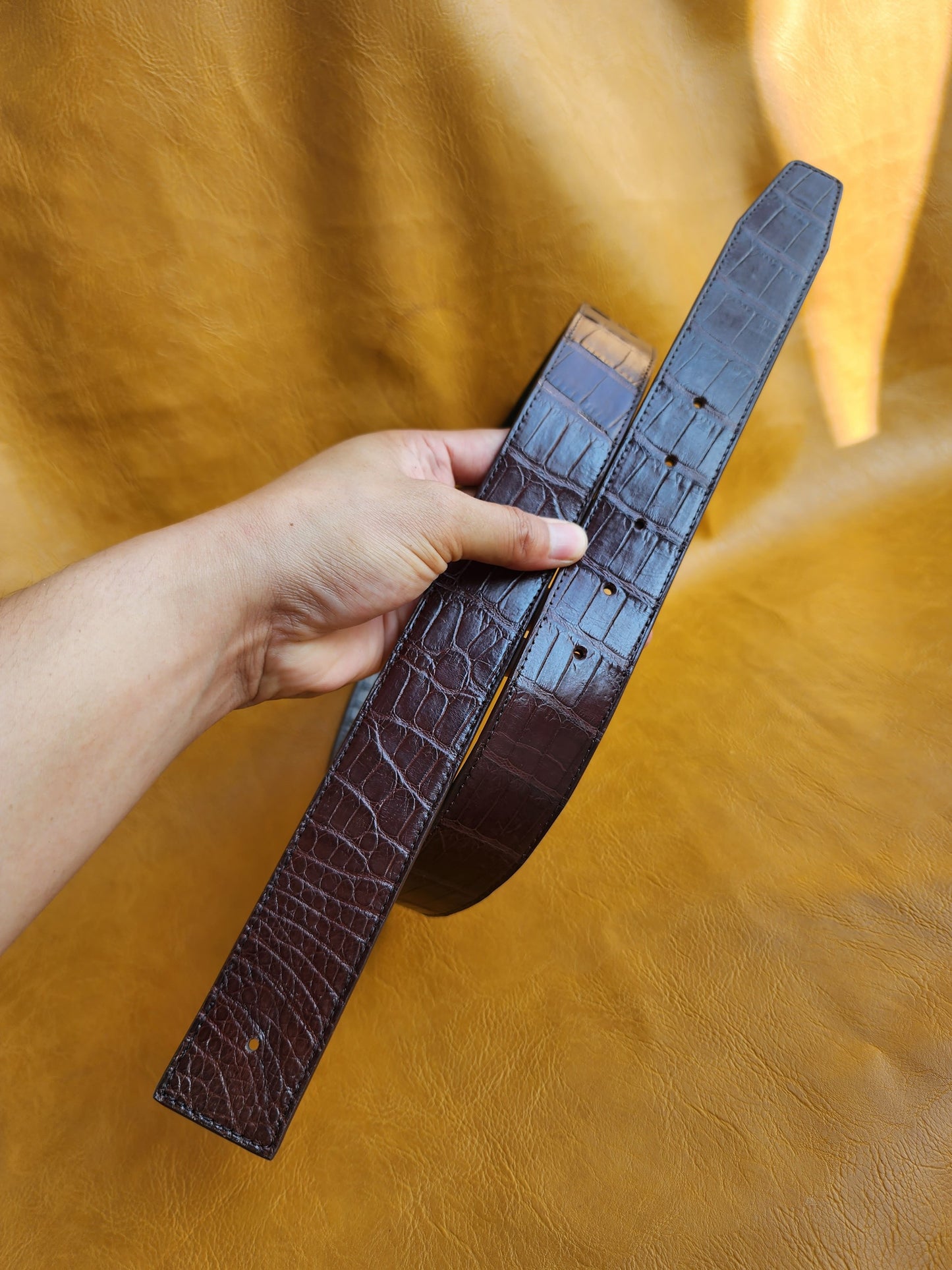 Black/Brown Handmade 100% Doubleside Genuine Crocodile Leather Skin Men Belt H Buckle