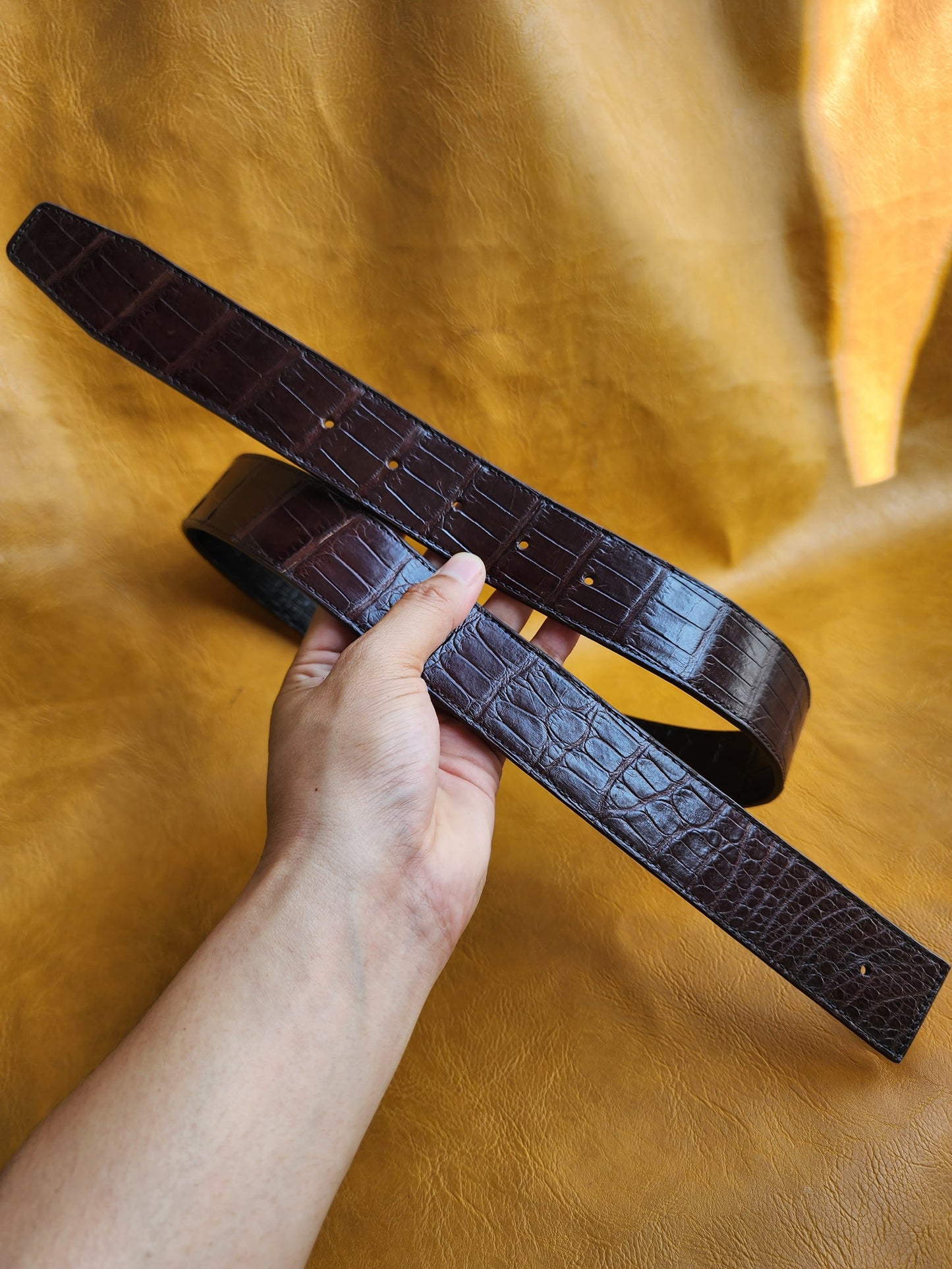 Black/Brown Handmade 100% Doubleside Genuine Crocodile Leather Skin Men Belt H Buckle