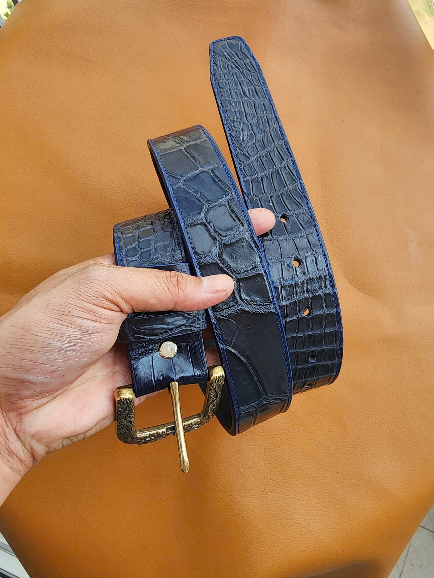 Handmade 100% Genuine Crocodile Leather Skin Men Belt Buckle