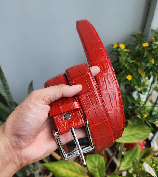 Red Handmade 100% Genuine Crocodile Leather Skin Men Belt Buckle