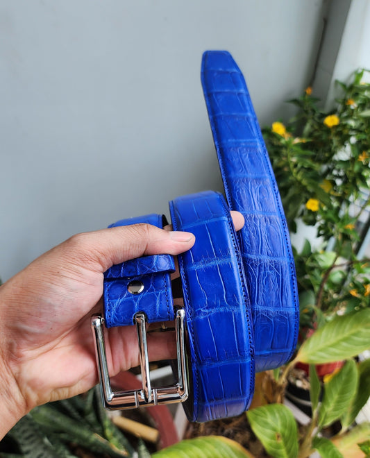 Blue Handmade 100% Genuine Crocodile eather Skin Men Belt Buckle
