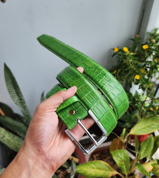 Green Handmade 100%  Genuine Crocodiel Leather Skin Men Belt Buckle