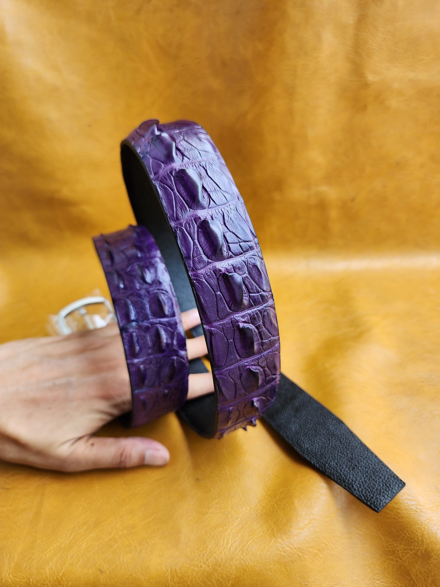 Purple Handmade Geunine Hornback Croco Leather Skin Men Belt Buckle