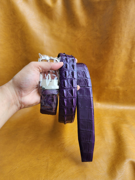 Purple Handmade Geunine Hornback Croco Leather Skin Men Belt Buckle