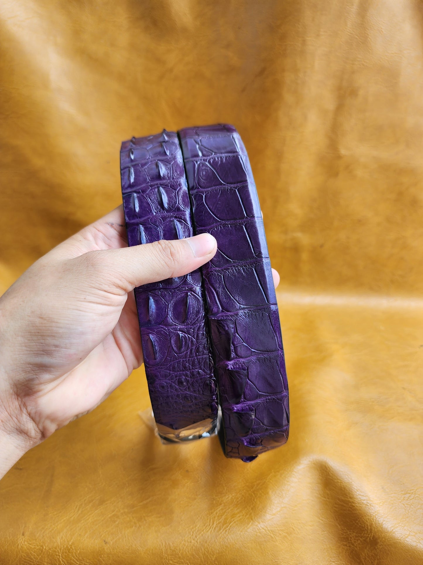 Purple Handmade Geunine Hornback Croco Leather Skin Men Belt Buckle