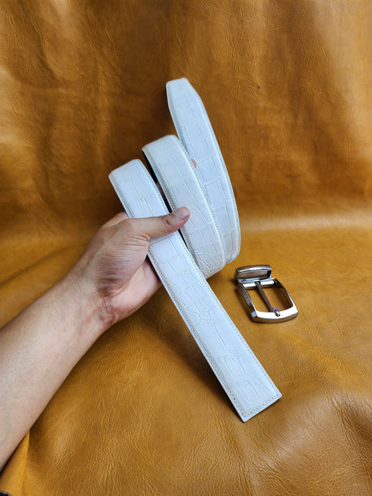 White Handmade 100% Genuine Crocodile Leather Skin Men Belt Buckle